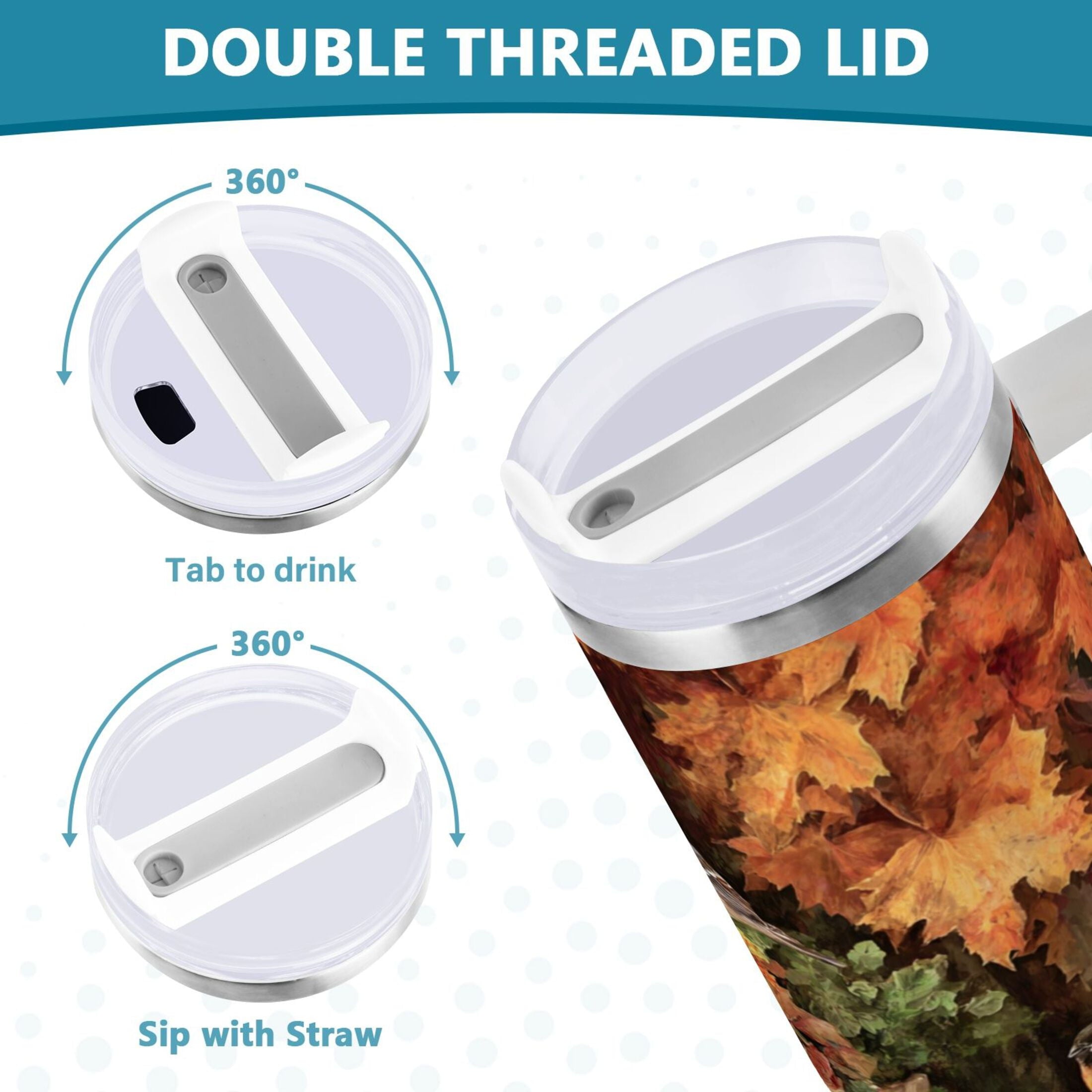 30 oz Insulated Stainless Steel Tumbler Double Wall Stainless Steel Tumbler with 2-Way Drinking Beautiful Fall Scene | FLLT