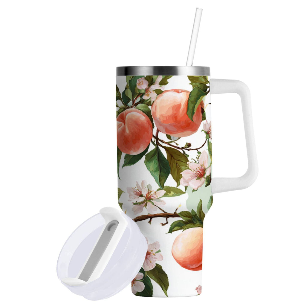 30 oz Insulated Stainless Steel Tumbler Double Wall Stainless Steel Tumbler with 2-Way Drinking Peach Fruit Pattern | 516Q