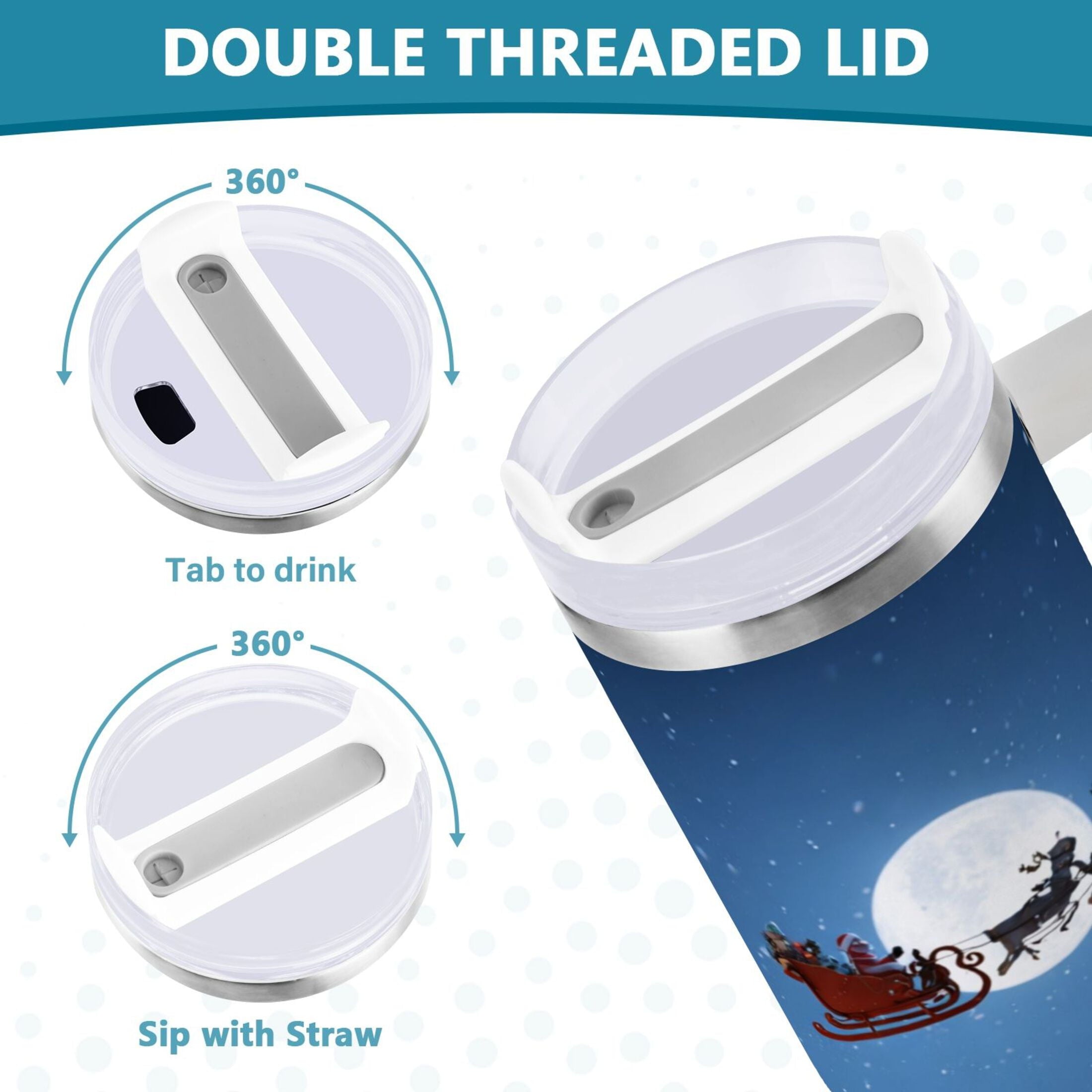 30 oz Insulated Stainless Steel Tumbler Double Wall Stainless Steel Tumbler with 2-Way Drinking Christmas Night Scene | UF7K