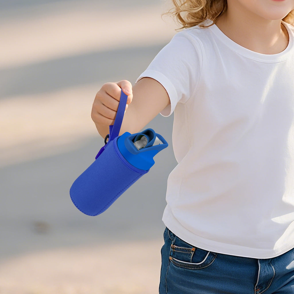 Linkidea Water Bottle Sleeve Compatible with CamelBak Eddy+ Tritan 14oz, Steel 12oz Kids Bottle, Waterbottle Holder Bag with Name Tag, Navy Blue | K2AU