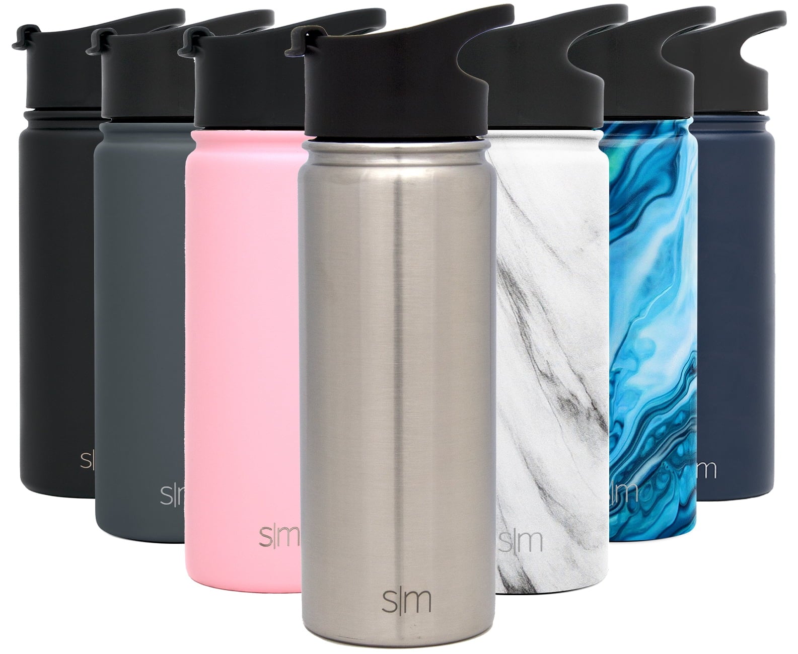 Simple Modern Summit 18 oz Silver and Black Double Wall Vacuum Insulated Stainless Steel Water Bottle with Wide Mouth and Flip-Top Lid | W0DT
