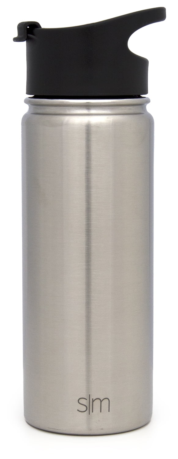 Simple Modern Summit 18 oz Silver and Black Double Wall Vacuum Insulated Stainless Steel Water Bottle with Wide Mouth and Flip-Top Lid | W0DT