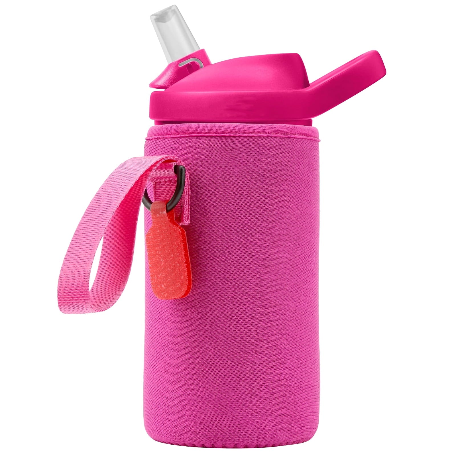 Linkidea Water Bottle Sleeve Compatible with CamelBak Eddy+ Tritan 14oz, Steel 12oz Kids Bottle, Waterbottle Holder Bag with Name Tag, Rose Red | O2X9