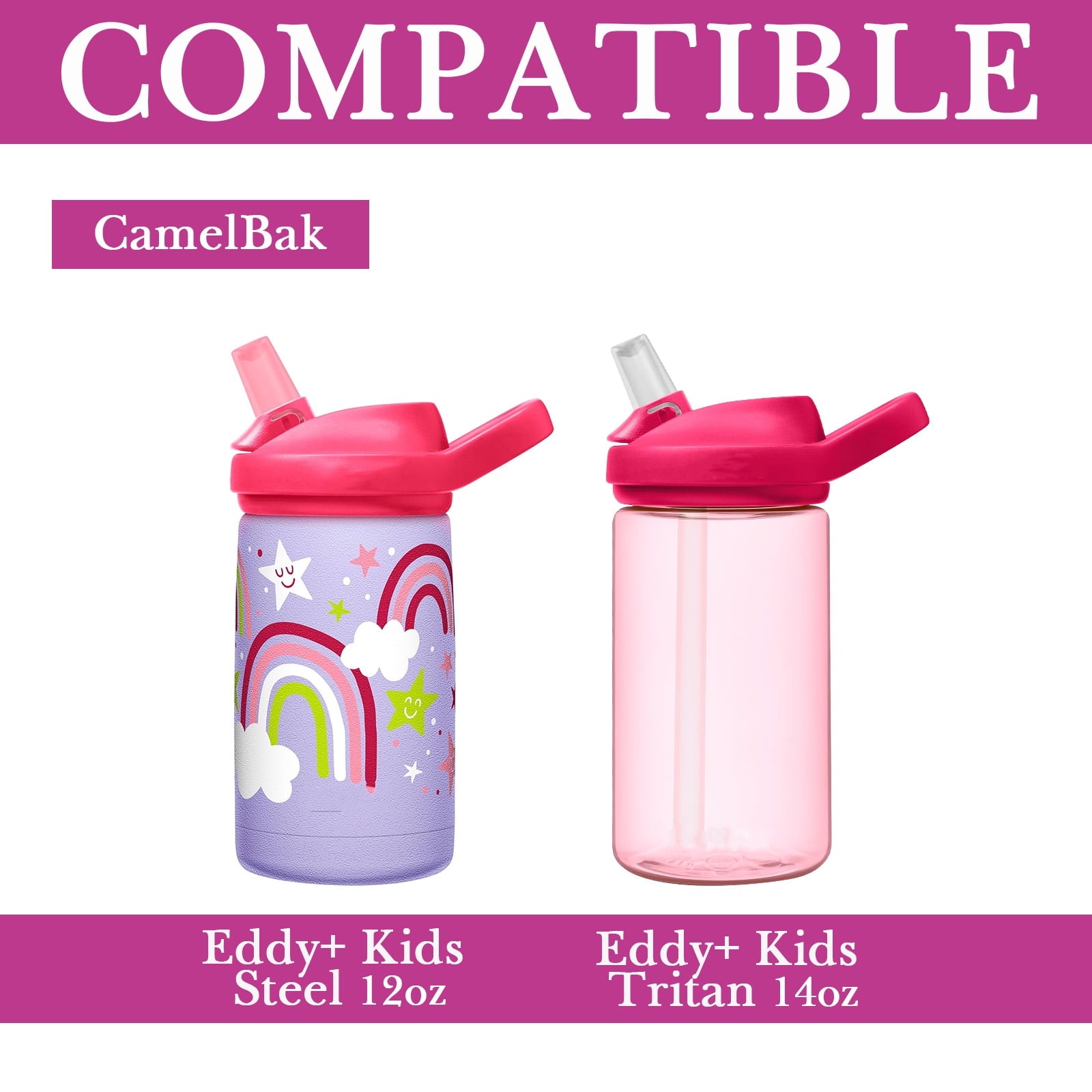 Linkidea Water Bottle Sleeve Compatible with CamelBak Eddy+ Tritan 14oz, Steel 12oz Kids Bottle, Waterbottle Holder Bag with Name Tag, Rose Red | O2X9