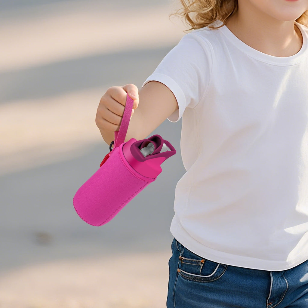 Linkidea Water Bottle Sleeve Compatible with CamelBak Eddy+ Tritan 14oz, Steel 12oz Kids Bottle, Waterbottle Holder Bag with Name Tag, Rose Red | O2X9