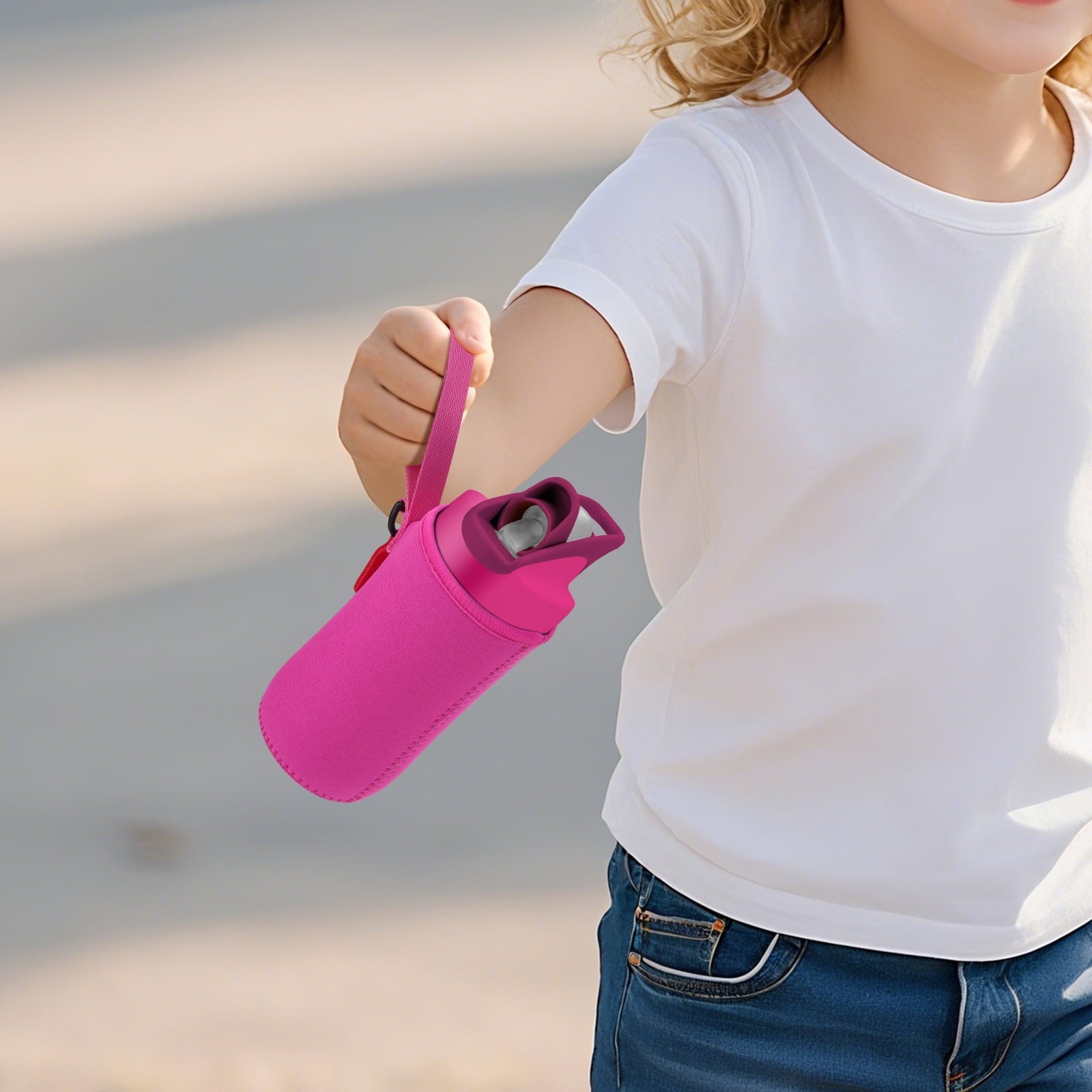 Linkidea Water Bottle Sleeve Compatible with CamelBak Eddy+ Tritan 14oz, Steel 12oz Kids Bottle, Waterbottle Holder Bag with Name Tag, Rose Red | O2X9