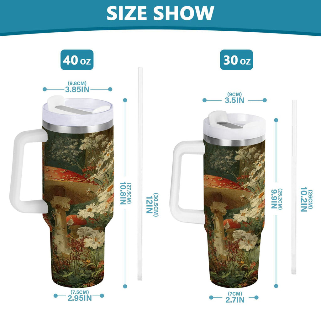 40 oz Insulated Stainless Steel Tumbler Double Wall Stainless Steel Tumbler with 2-Way Drinking Red Mushrooms | LCVZ