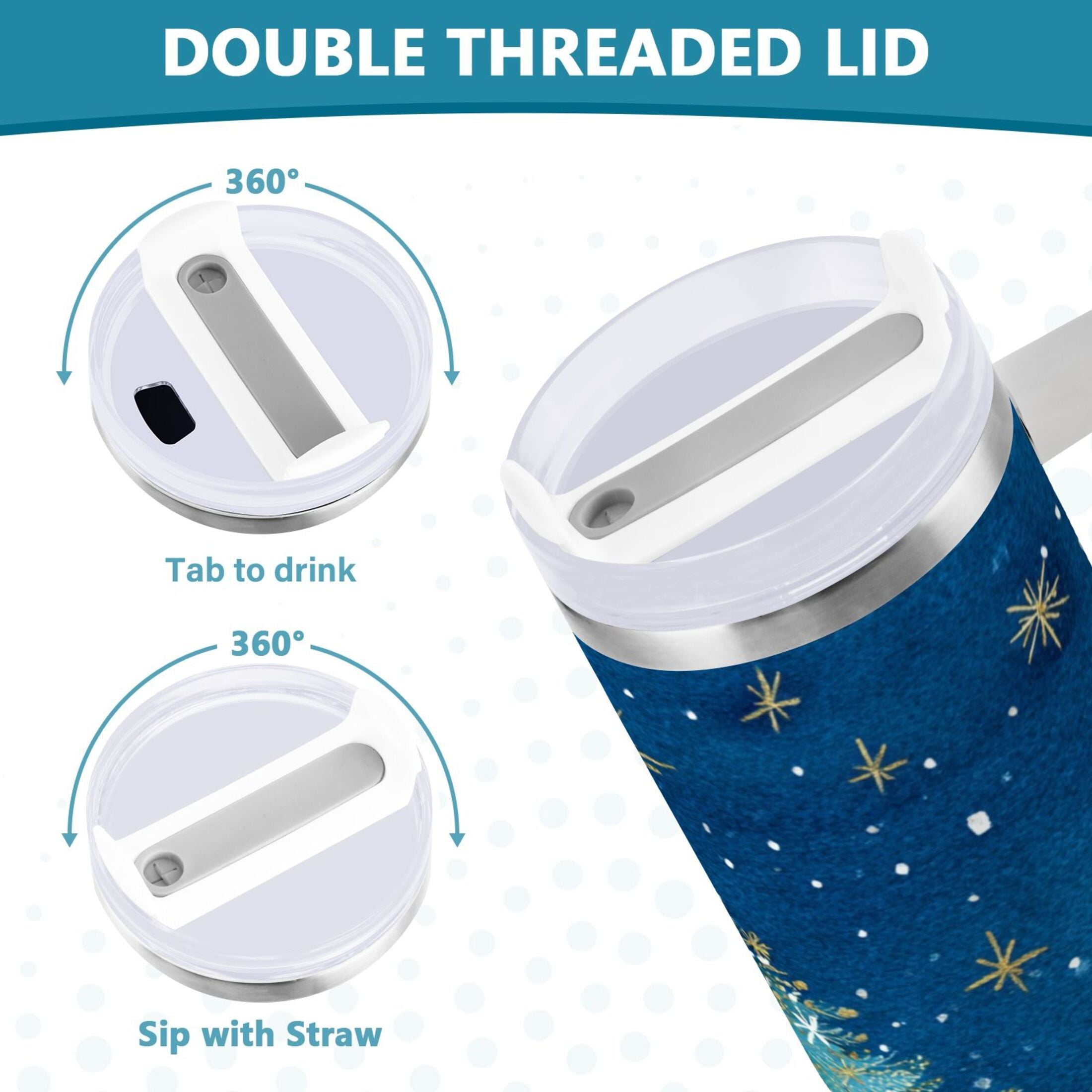 40 oz Insulated Stainless Steel Tumbler Double Wall Stainless Steel Tumbler with 2-Way Drinking Watercolor Christmas Tree | NVVL