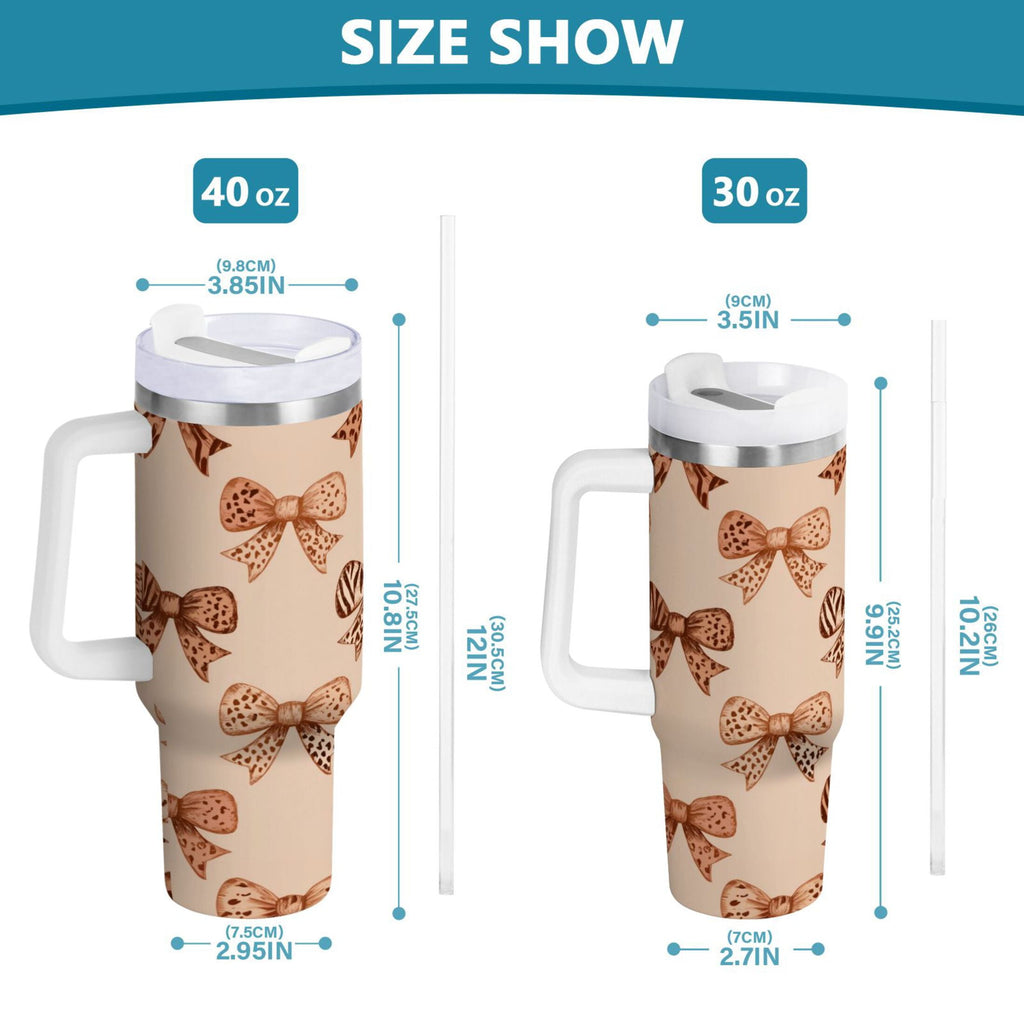 40 oz Insulated Stainless Steel Tumbler Double Wall Stainless Steel Tumbler with 2-Way Drinking Leopard Print Bow | FWQJ