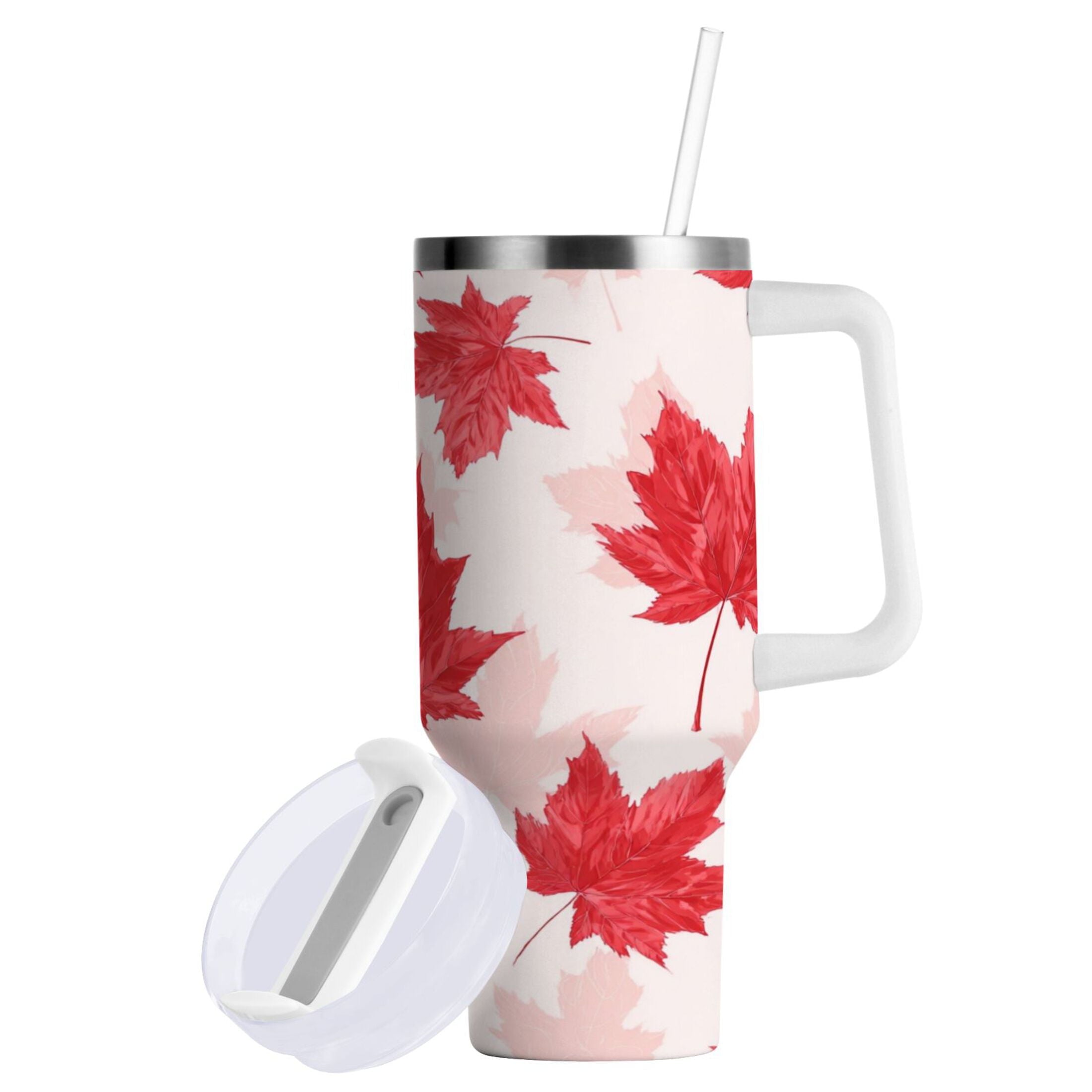 40 oz Insulated Stainless Steel Tumbler Double Wall Stainless Steel Tumbler with 2-Way Drinking Red Maple Leaves Pattern | AT1C