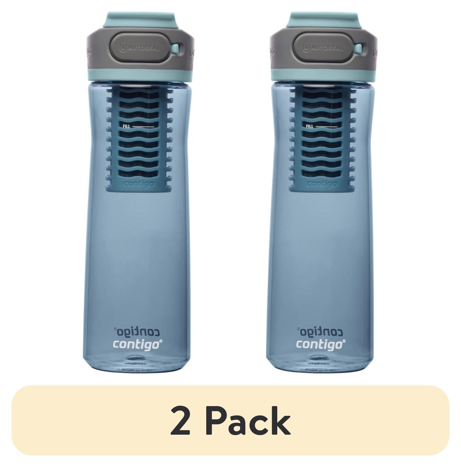 (2 pack) Contigo Clybourn Plastic FreeFlow Filter Water Bottle with AUTOSEAL Lid 24 oz., Dark Ice, with Replacable Filter | E8B5
