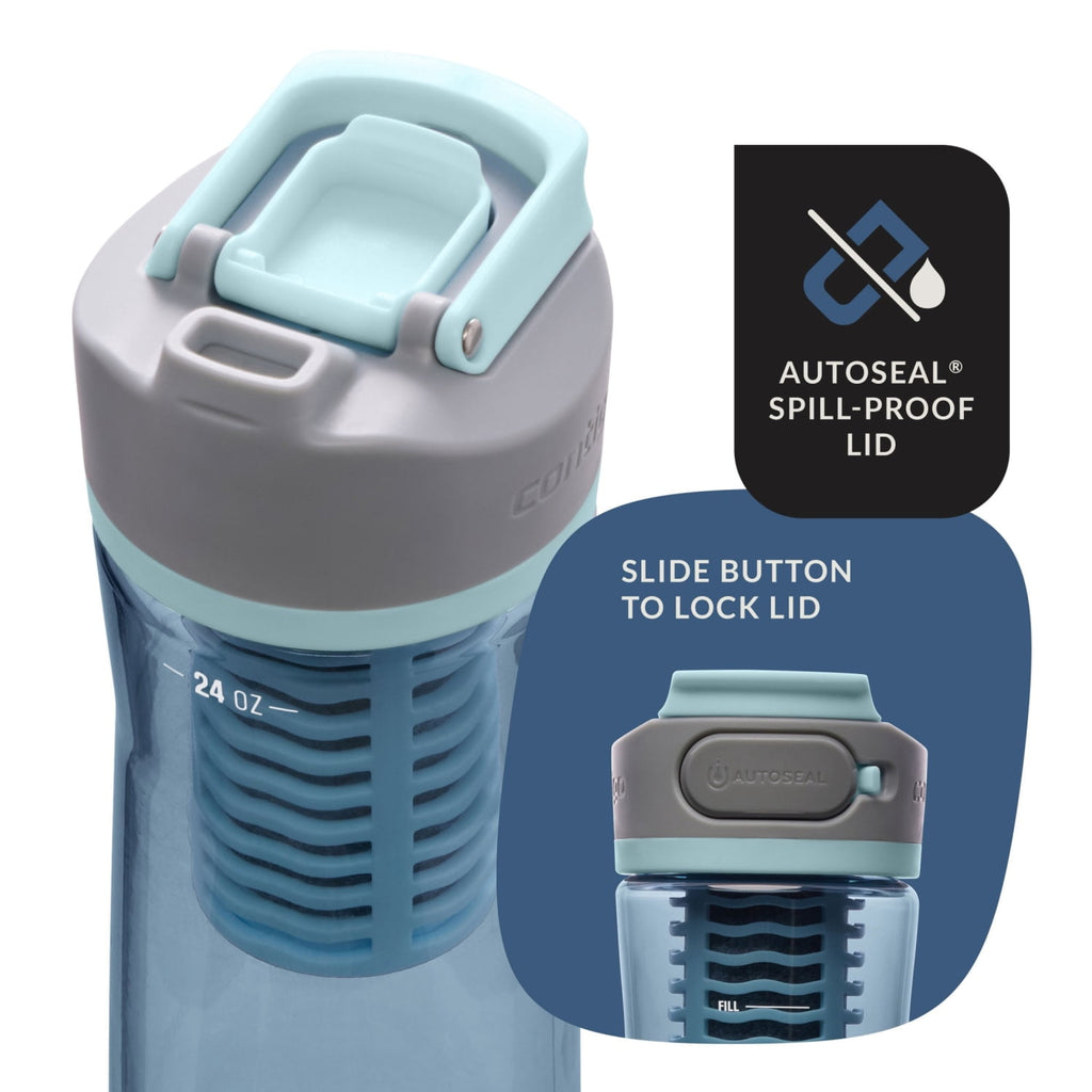 (2 pack) Contigo Clybourn Plastic FreeFlow Filter Water Bottle with AUTOSEAL Lid 24 oz., Dark Ice, with Replacable Filter | E8B5