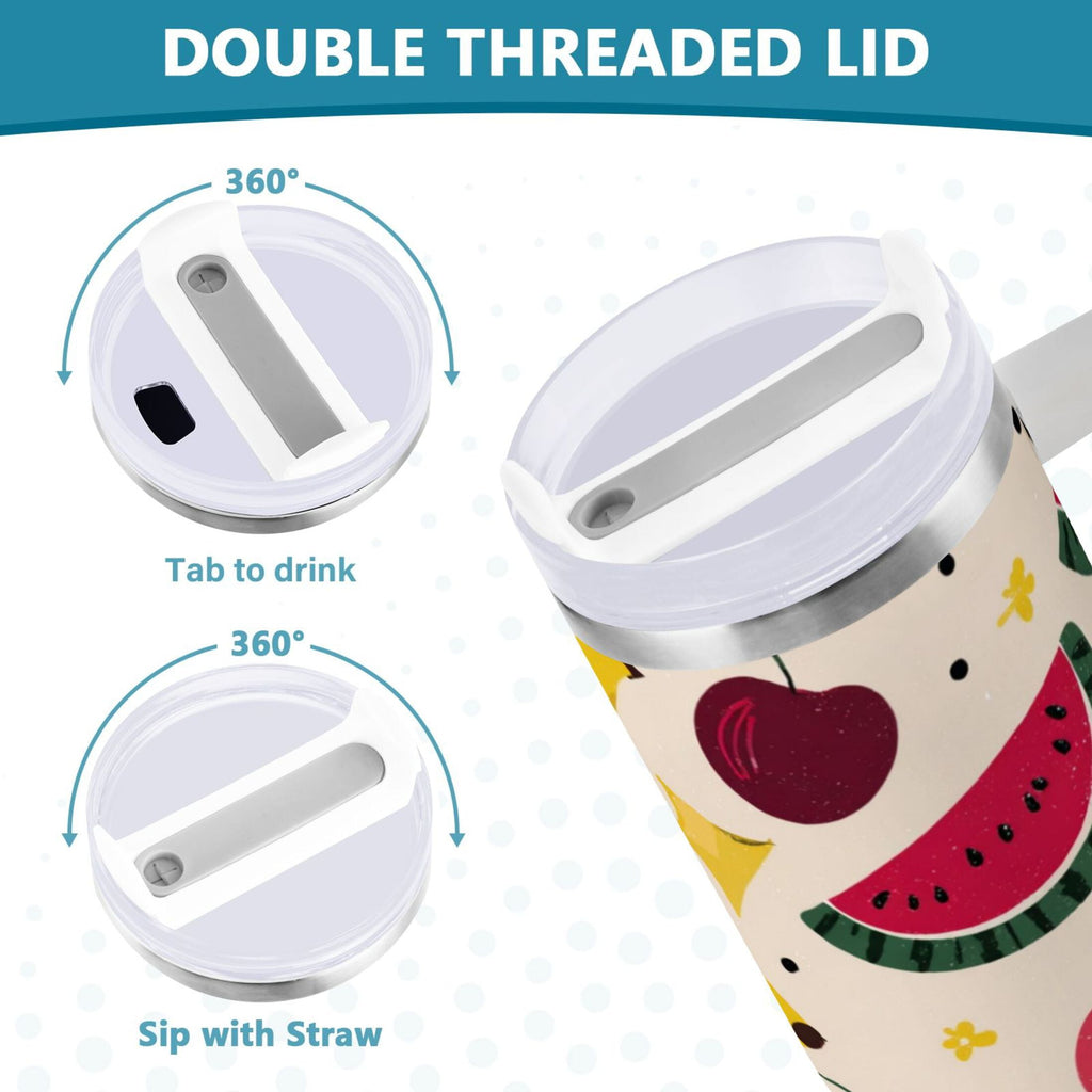 30 oz Insulated Stainless Steel Tumbler Double Wall Stainless Steel Tumbler with 2-Way Drinking Watermelon and Cherries | AMS2