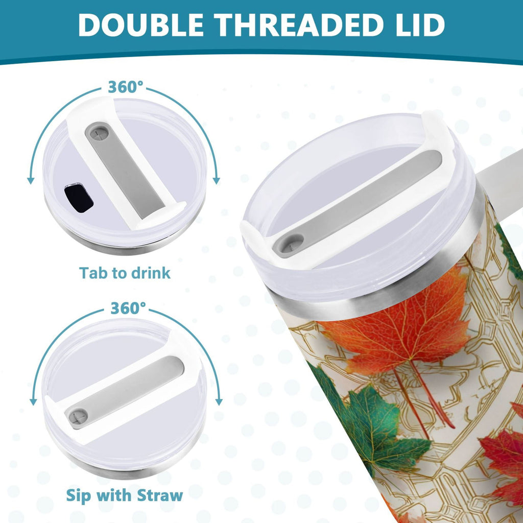 30 oz Insulated Stainless Steel Tumbler Double Wall Stainless Steel Tumbler with 2-Way Drinking Green and Red Maple Leaves | PU7M