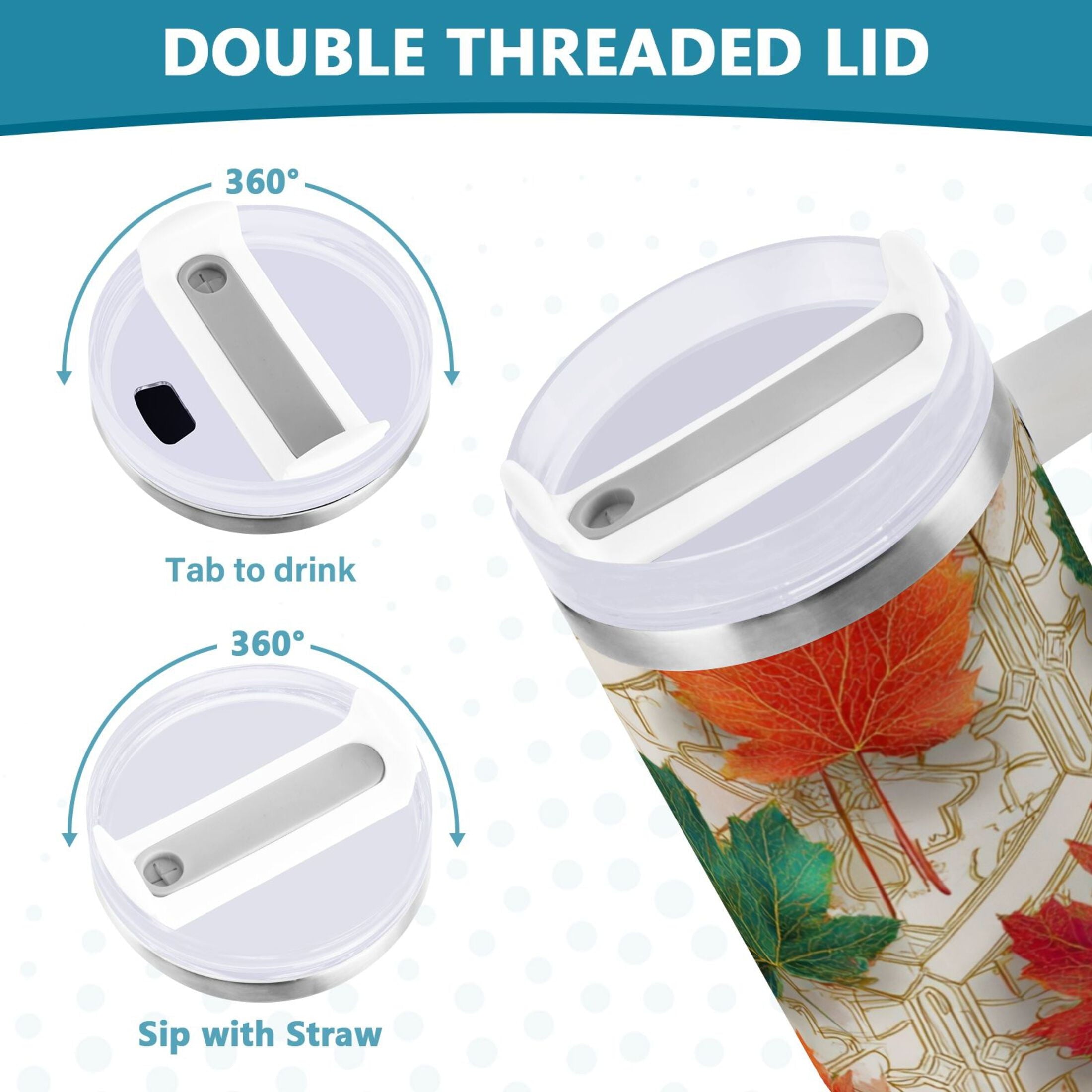 30 oz Insulated Stainless Steel Tumbler Double Wall Stainless Steel Tumbler with 2-Way Drinking Green and Red Maple Leaves | PU7M