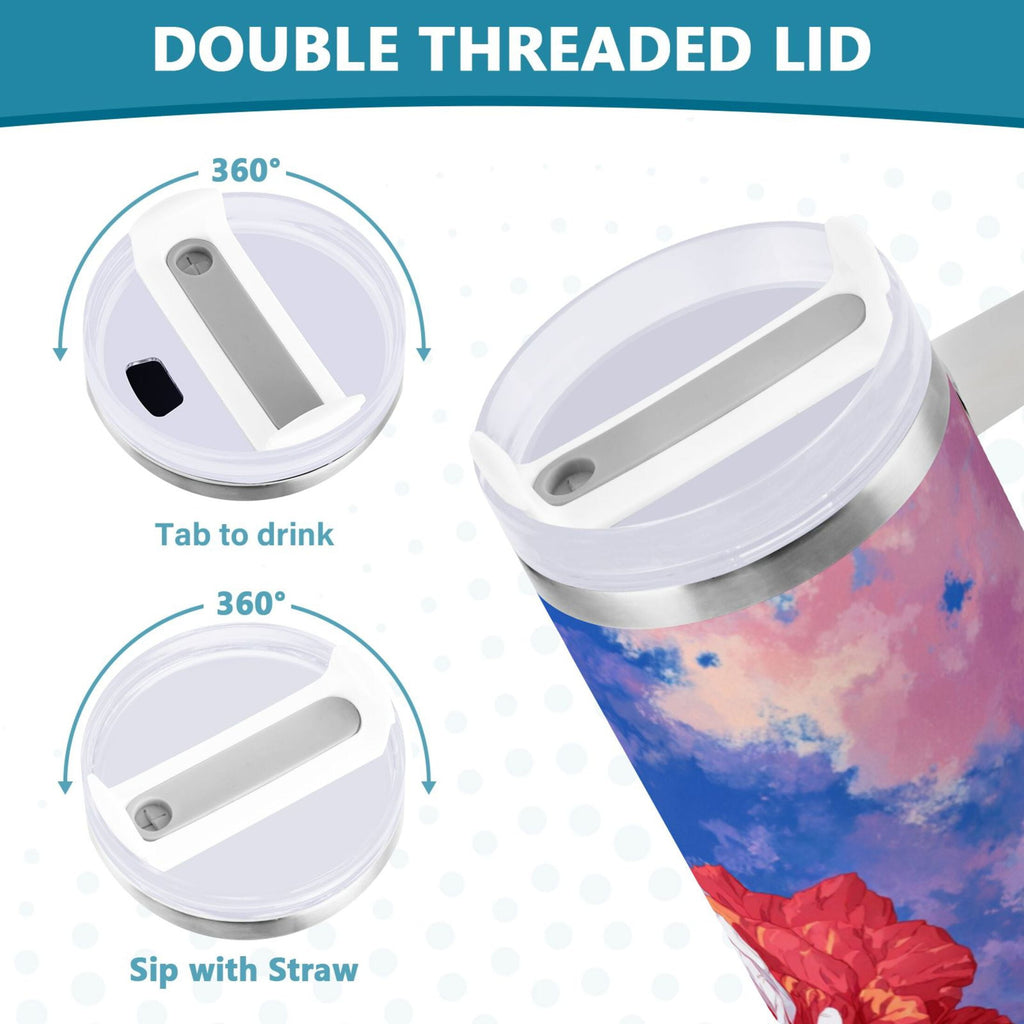 30 oz Insulated Stainless Steel Tumbler Double Wall Stainless Steel Tumbler with 2-Way Drinking Rose with Flag Pattern | B8EC