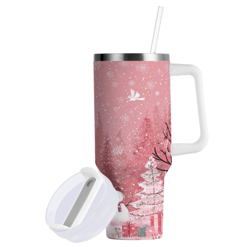 40 oz Insulated Stainless Steel Tumbler Double Wall Stainless Steel Tumbler with 2-Way Drinking Christmas Forest with Snowmen | S270