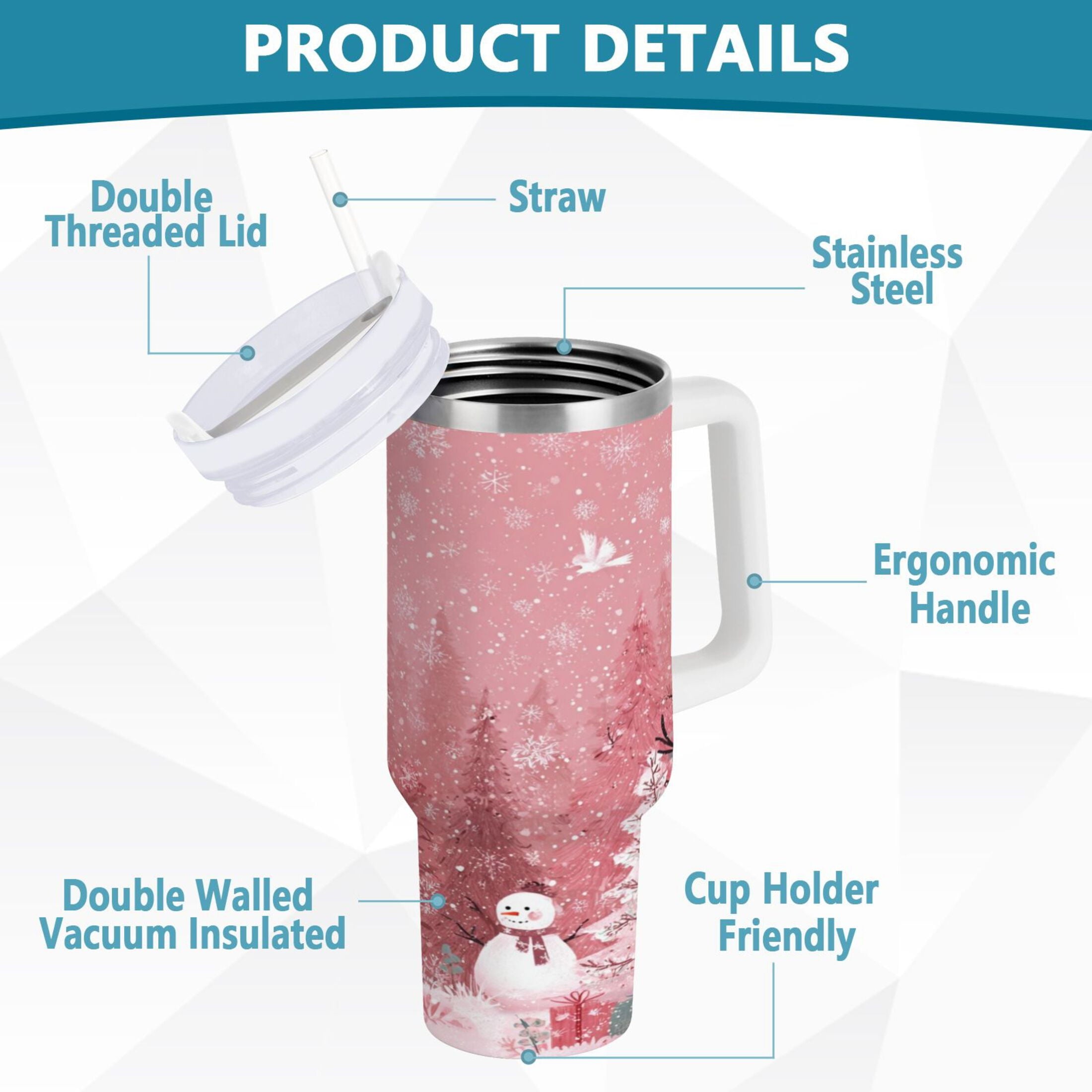 40 oz Insulated Stainless Steel Tumbler Double Wall Stainless Steel Tumbler with 2-Way Drinking Christmas Forest with Snowmen | S270