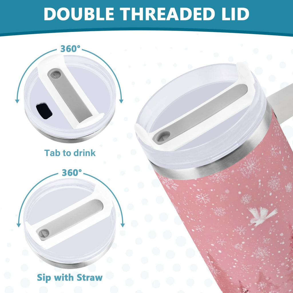 40 oz Insulated Stainless Steel Tumbler Double Wall Stainless Steel Tumbler with 2-Way Drinking Christmas Forest with Snowmen | S270