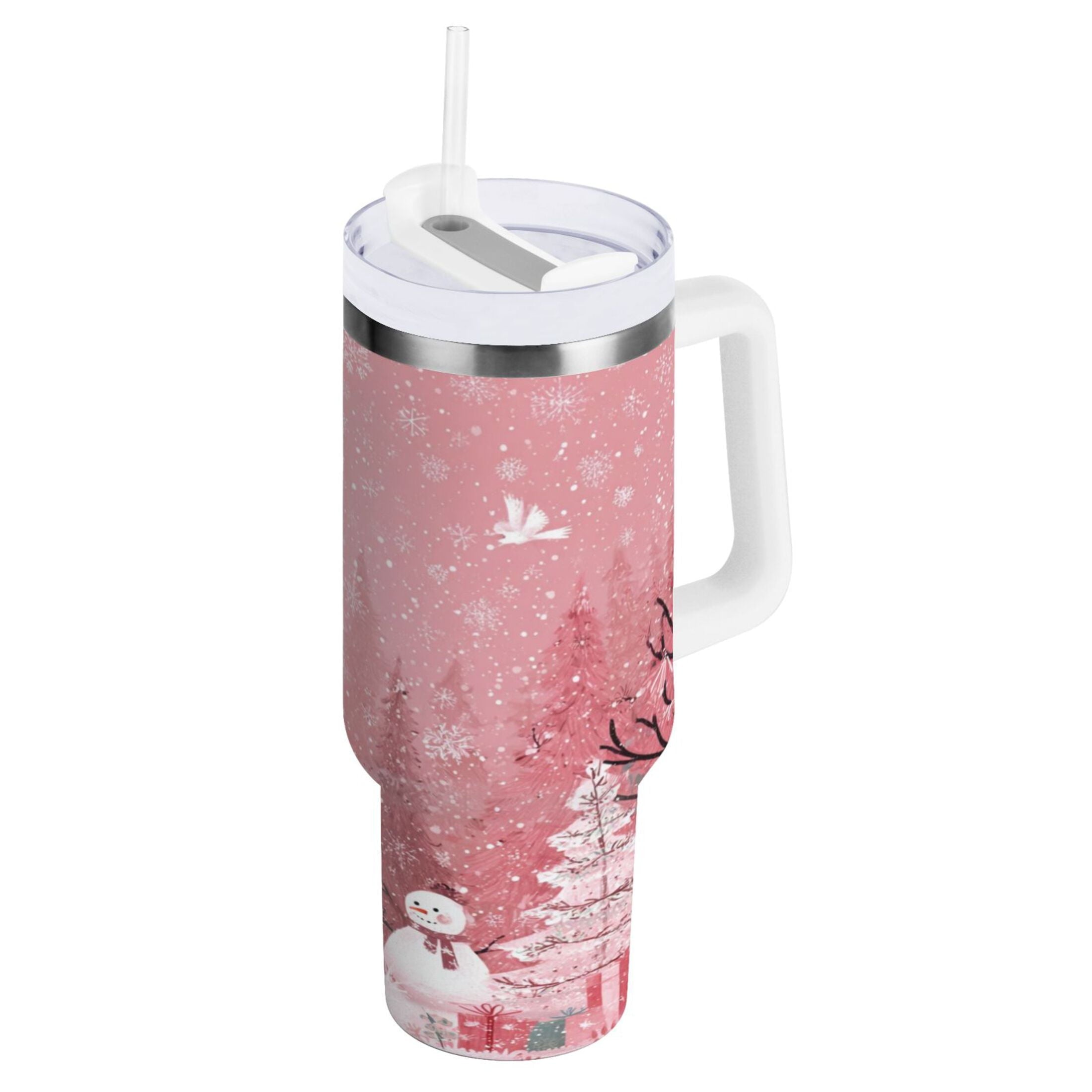 40 oz Insulated Stainless Steel Tumbler Double Wall Stainless Steel Tumbler with 2-Way Drinking Christmas Forest with Snowmen | S270