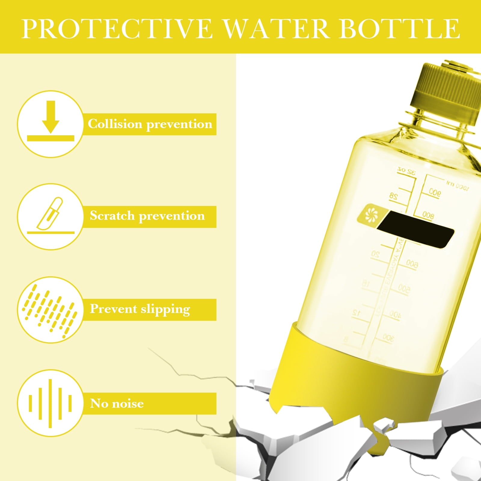 Linkidea 2 Pack Water Bottle Boot Compatible with Nalgene Sustain Wide Mouth 32oz/48oz, Narrow Mouth 32oz, Silicone Anti-Slip Bottle Bottom Bumper Protector (Yellow) | 6JQE