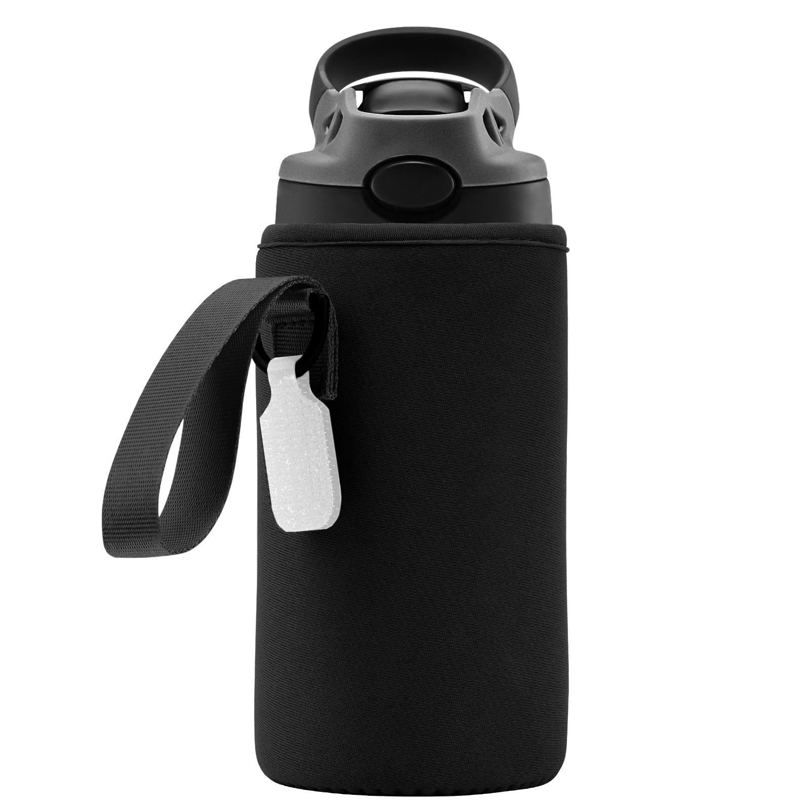 Linkidea Water Bottle Sleeve Compatible with Contigo Aubrey Tritan 14oz, Steel 13oz Kids Bottle, Waterbottle Holder Bag with Name Tag, Black | 8W18