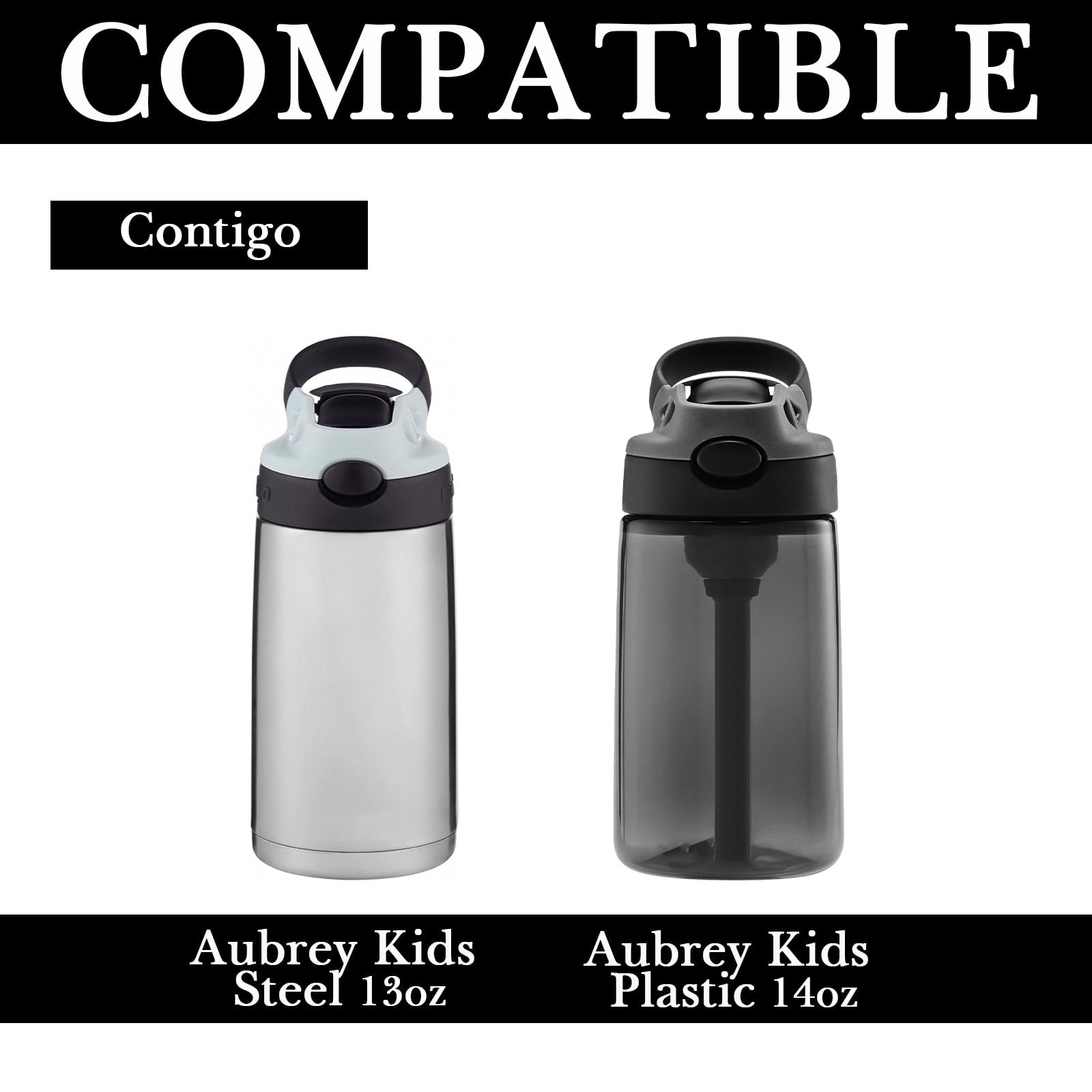 Linkidea Water Bottle Sleeve Compatible with Contigo Aubrey Tritan 14oz, Steel 13oz Kids Bottle, Waterbottle Holder Bag with Name Tag, Black | 8W18