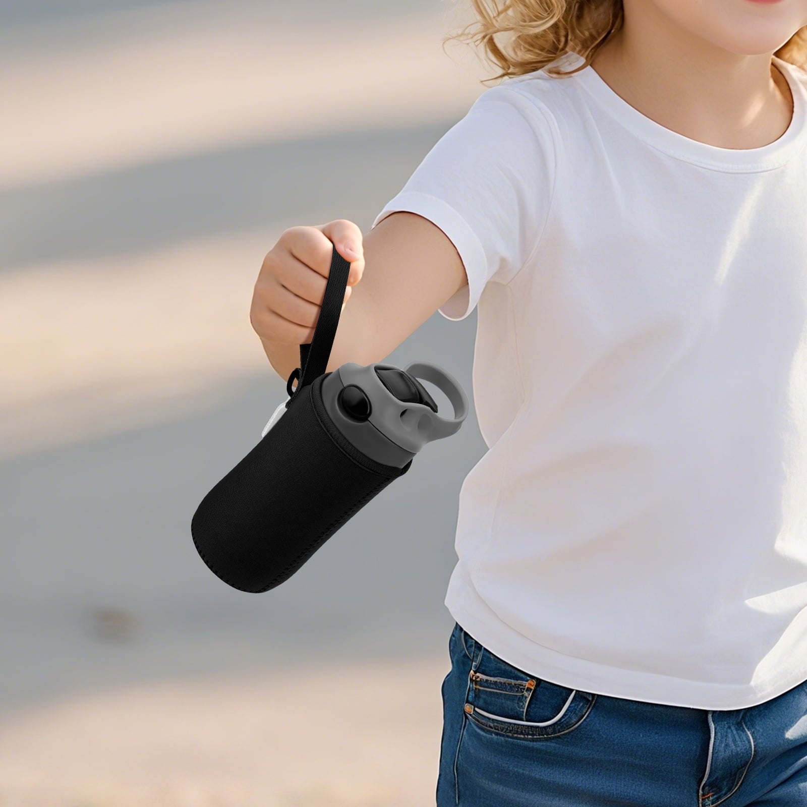 Linkidea Water Bottle Sleeve Compatible with Contigo Aubrey Tritan 14oz, Steel 13oz Kids Bottle, Waterbottle Holder Bag with Name Tag, Black | 8W18