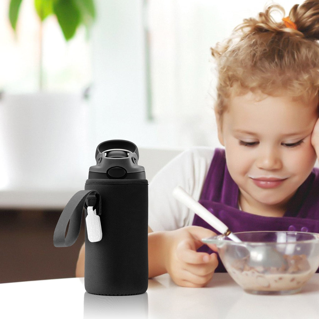 Linkidea Water Bottle Sleeve Compatible with Contigo Aubrey Tritan 14oz, Steel 13oz Kids Bottle, Waterbottle Holder Bag with Name Tag, Black | 8W18
