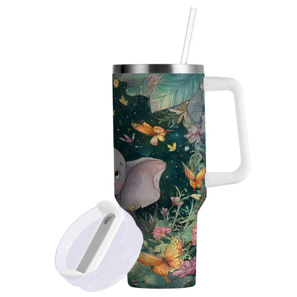 40 oz Insulated Stainless Steel Tumbler Double Wall Stainless Steel Tumbler with 2-Way Drinking Cute Elephant | MUFY
