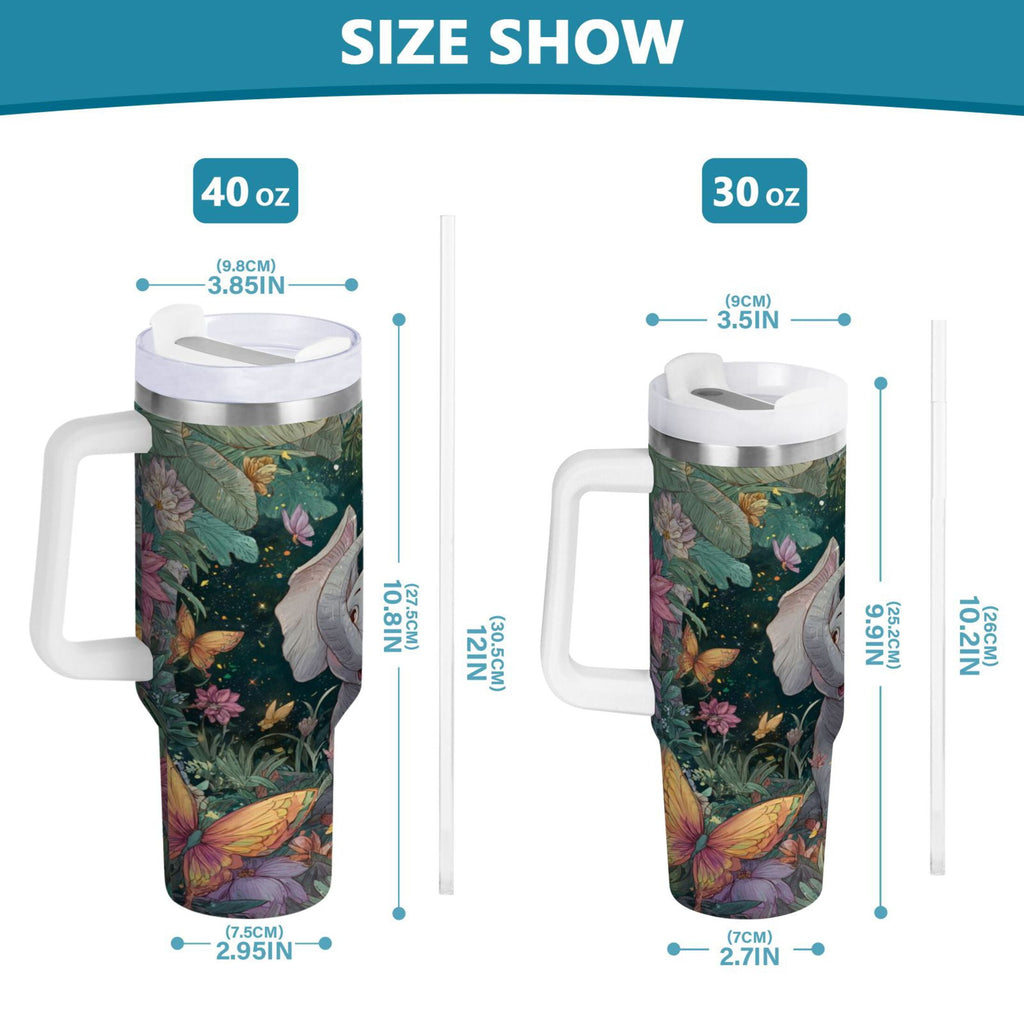 40 oz Insulated Stainless Steel Tumbler Double Wall Stainless Steel Tumbler with 2-Way Drinking Cute Elephant | MUFY