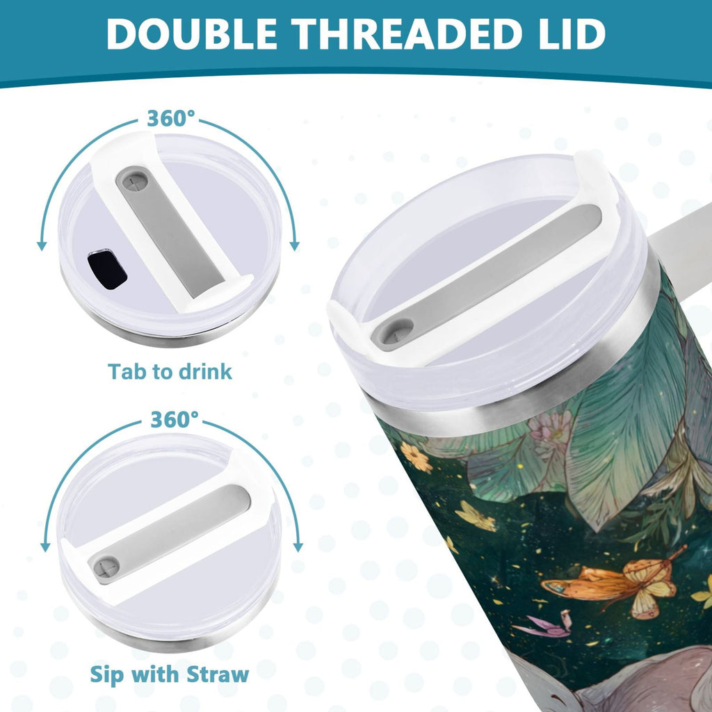 40 oz Insulated Stainless Steel Tumbler Double Wall Stainless Steel Tumbler with 2-Way Drinking Cute Elephant | MUFY