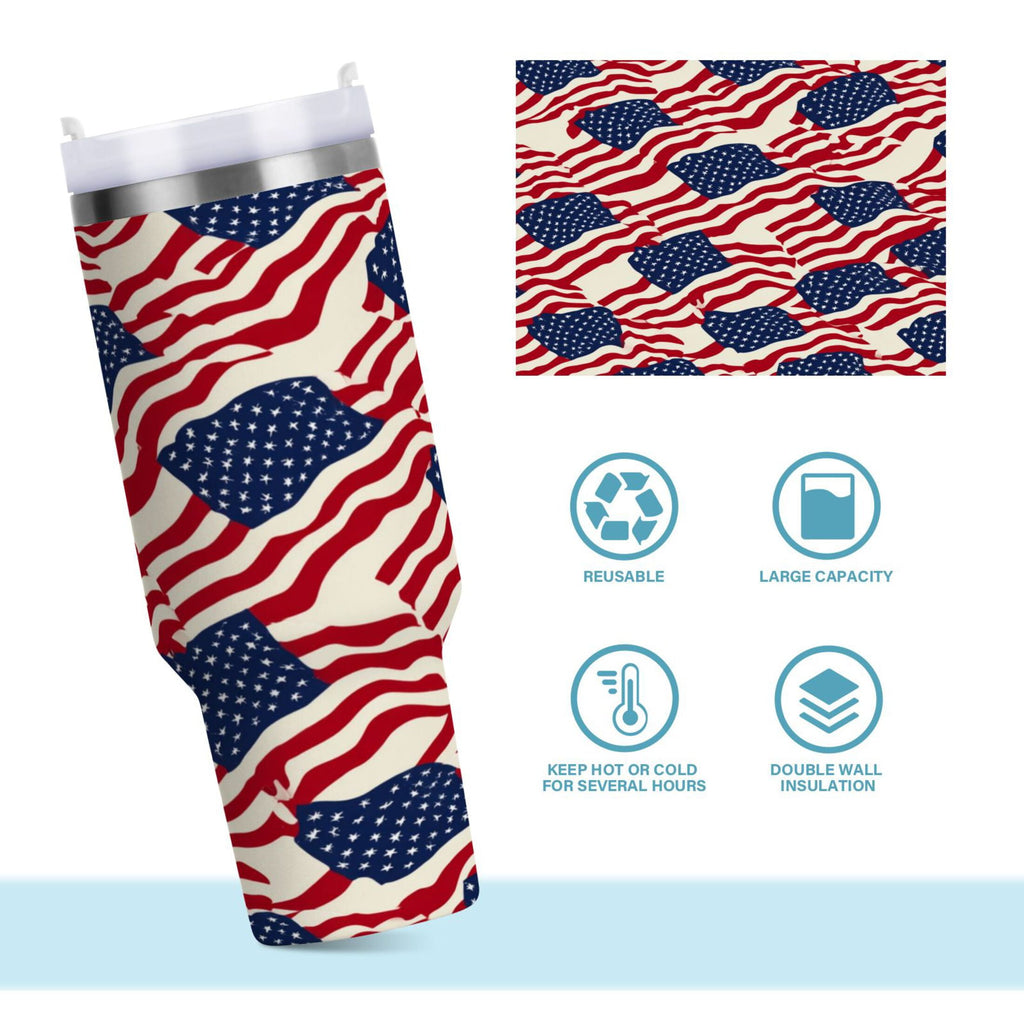 40 oz Insulated Stainless Steel Tumbler Double Wall Stainless Steel Tumbler with 2-Way Drinking Flags Abstract Design | S29J
