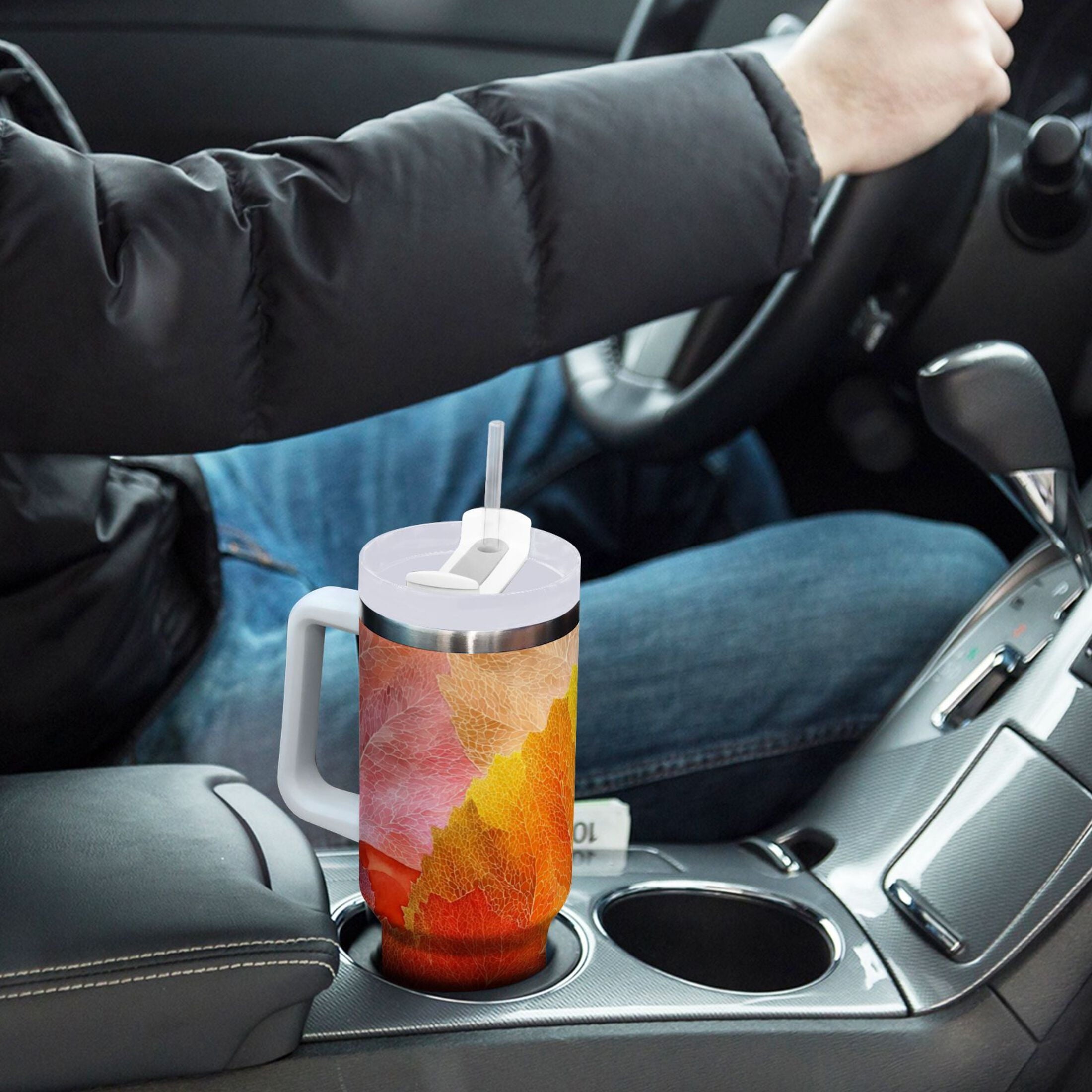 30 oz Insulated Stainless Steel Tumbler Double Wall Stainless Steel Tumbler with 2-Way Drinking Various Shades Autumn Leaves | T9V6