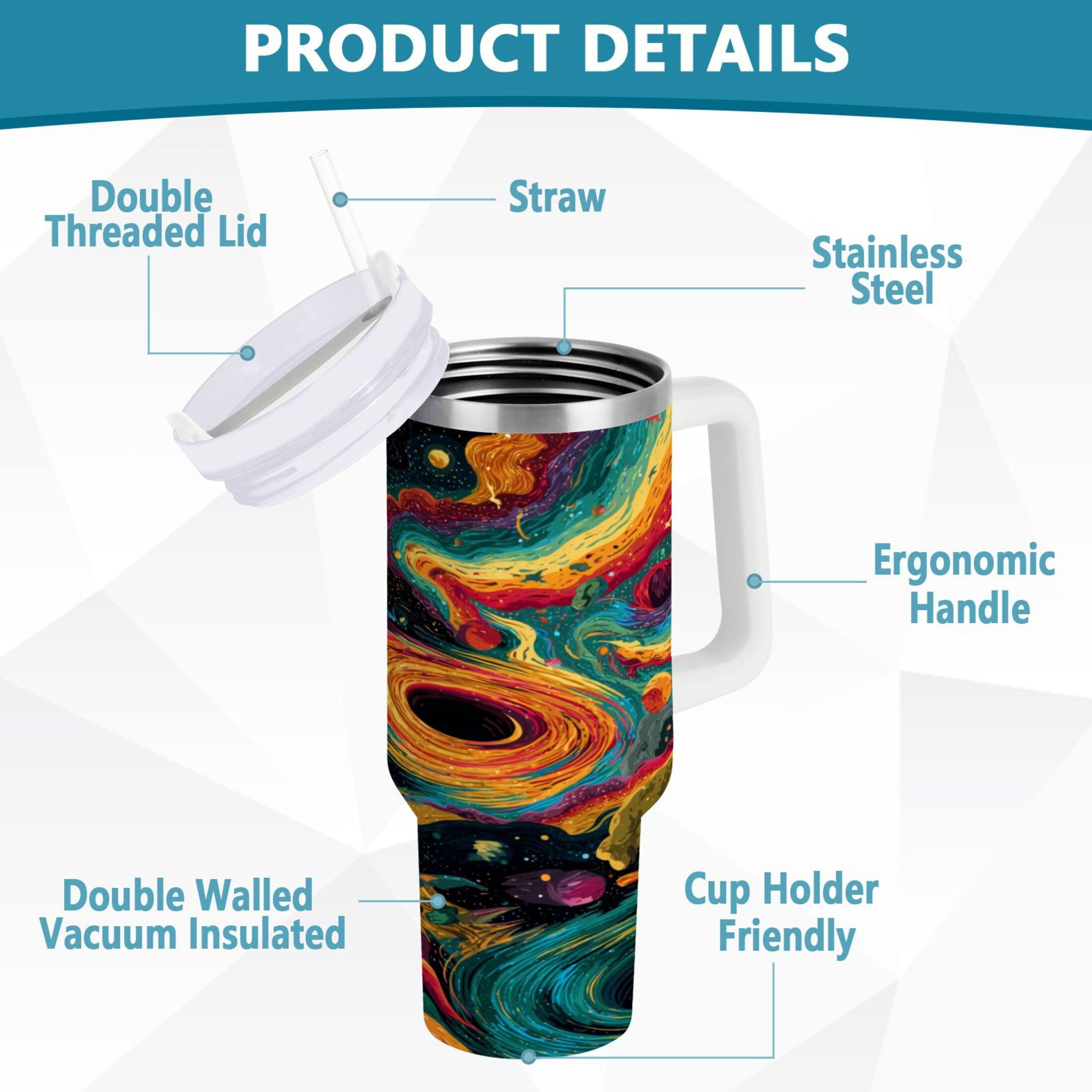 40 oz Insulated Stainless Steel Tumbler Double Wall Stainless Steel Tumbler with 2-Way Drinking Swirling Galaxy | ALJT
