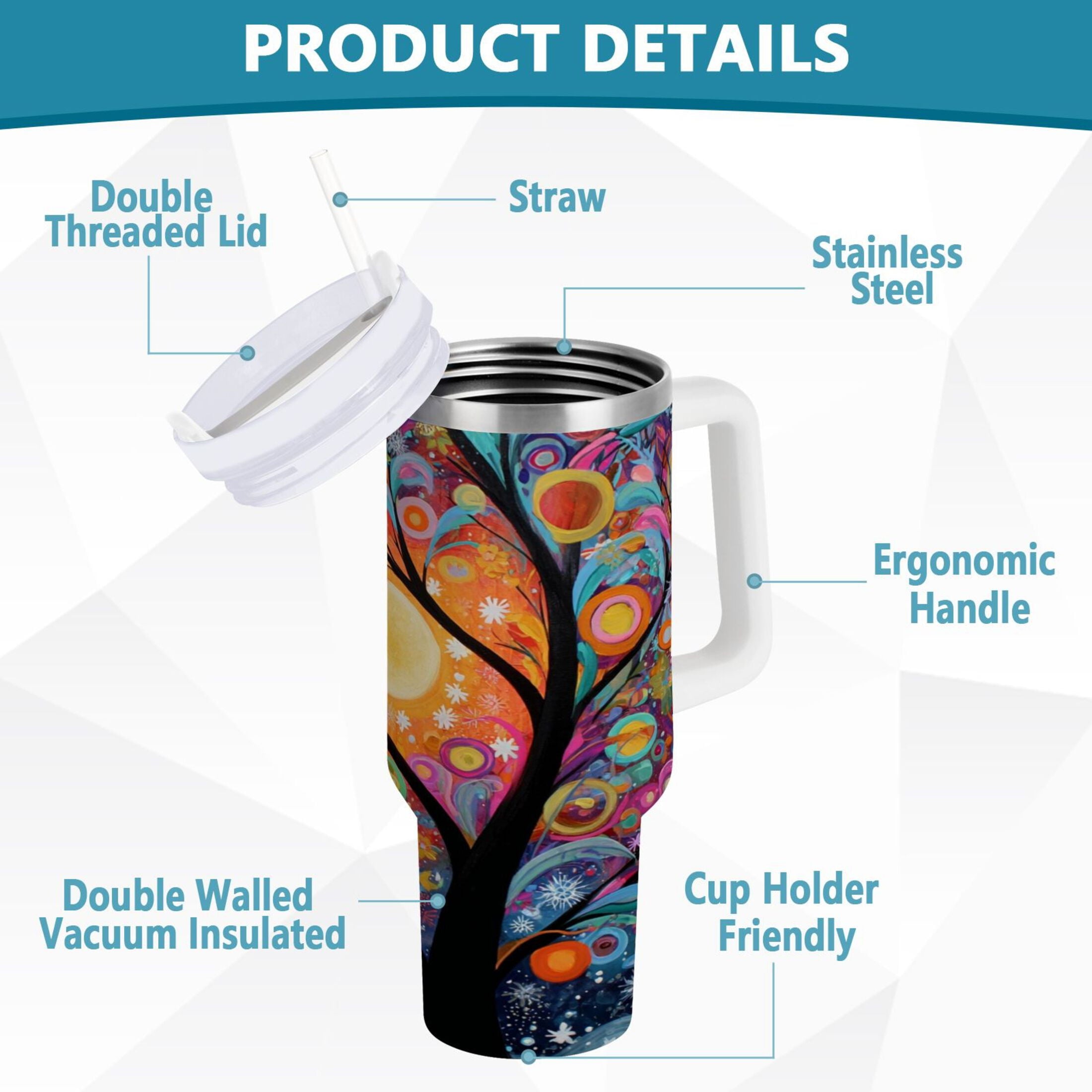 30 oz Insulated Stainless Steel Tumbler Double Wall Stainless Steel Tumbler with 2-Way Drinking Beautiful Abstract Tree Painting | SA4I