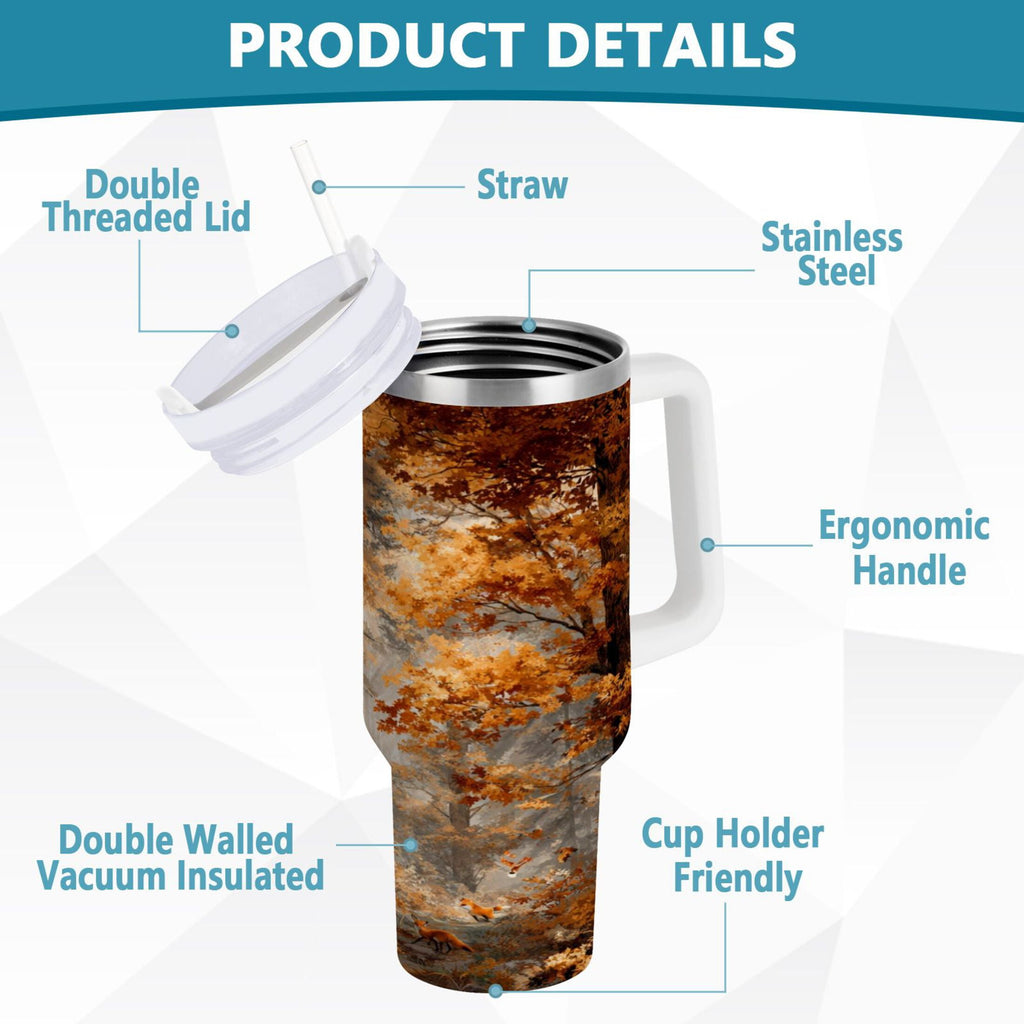 30 oz Insulated Stainless Steel Tumbler Double Wall Stainless Steel Tumbler with 2-Way Drinking Beautiful Autumn Forest | 7R0M