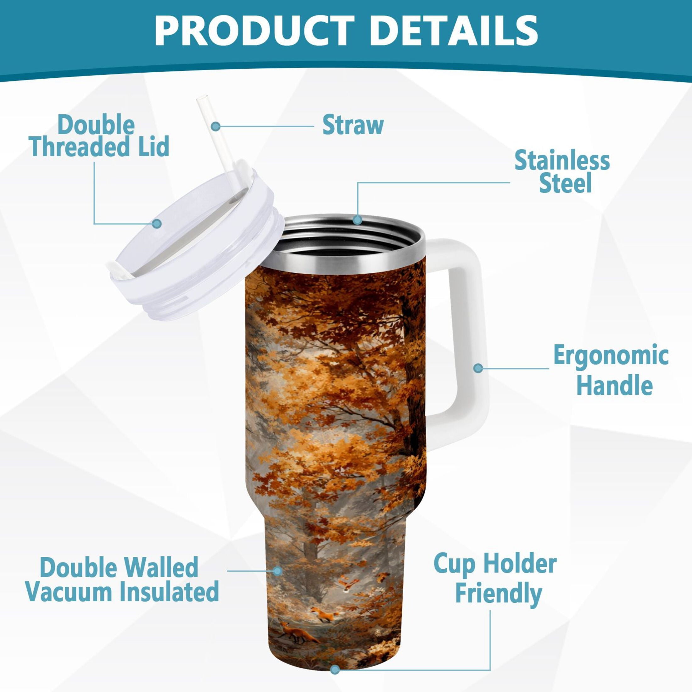 30 oz Insulated Stainless Steel Tumbler Double Wall Stainless Steel Tumbler with 2-Way Drinking Beautiful Autumn Forest | 7R0M
