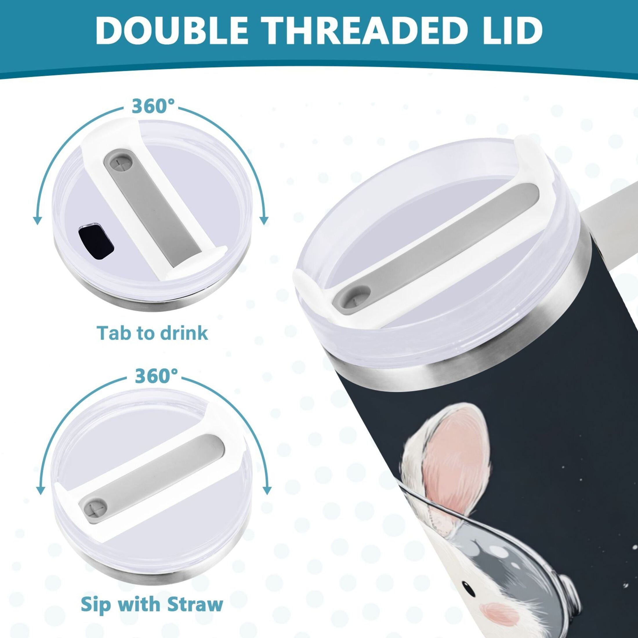 40 oz Insulated Stainless Steel Tumbler Double Wall Stainless Steel Tumbler with 2-Way Drinking Rabbit in A Space | ENFR