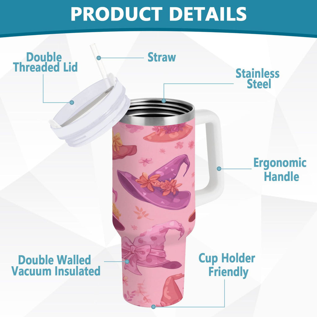 30 oz Insulated Stainless Steel Tumbler Double Wall Stainless Steel Tumbler with 2-Way Drinking Colorful Hat Pattern | 3F70