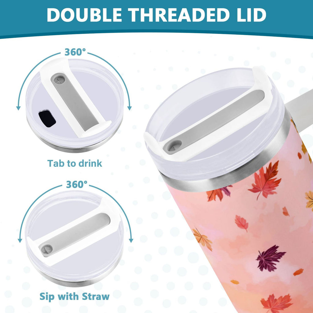 30 oz Insulated Stainless Steel Tumbler Double Wall Stainless Steel Tumbler with 2-Way Drinking Autumn Leaves Falling | Q662