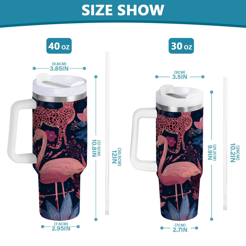 30 oz Insulated Stainless Steel Tumbler Double Wall Stainless Steel Tumbler with 2-Way Drinking Flamingos and Leopard Print | 9K2K