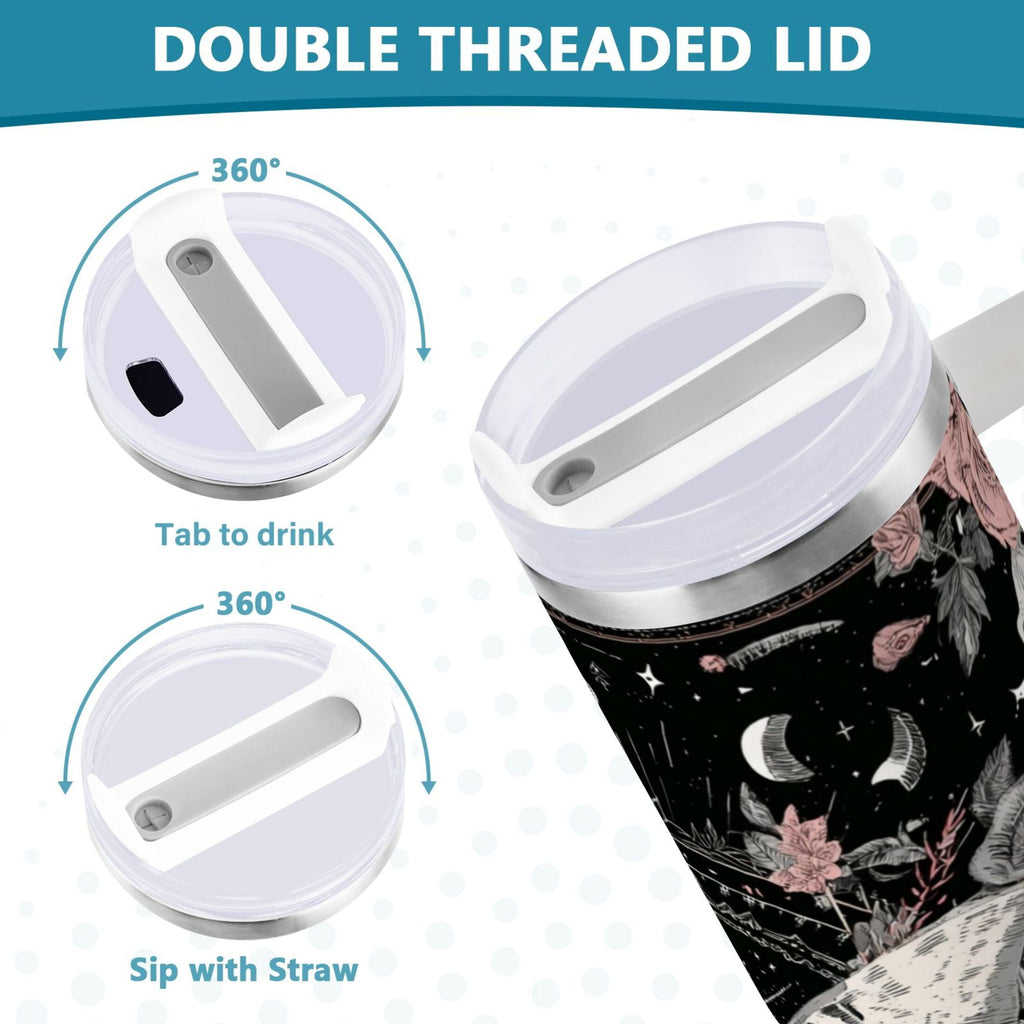 40 oz Insulated Stainless Steel Tumbler Double Wall Stainless Steel Tumbler with 2-Way Drinking Butterfly Surrounded by Flowers | VAYT