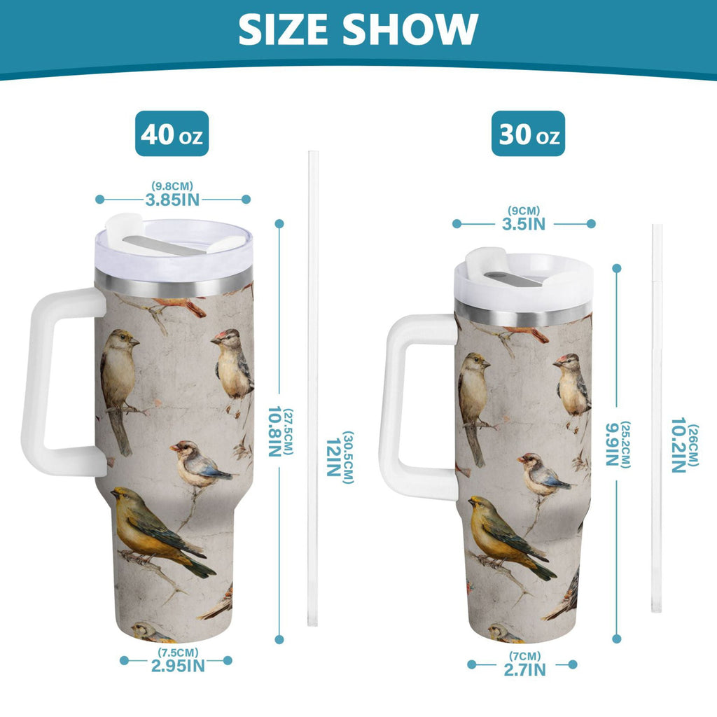 40 oz Insulated Stainless Steel Tumbler Double Wall Stainless Steel Tumbler with 2-Way Drinking Birds Pattern | CZJQ