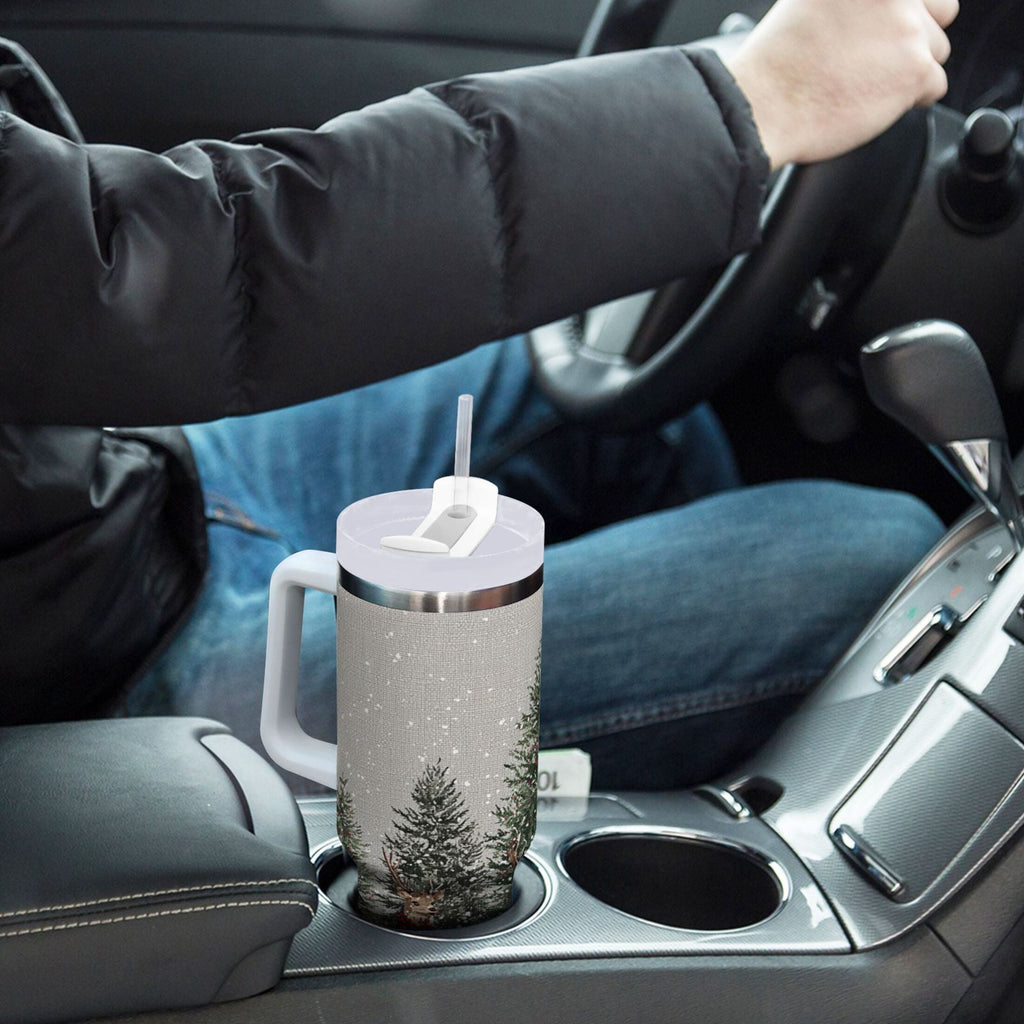 30 oz Insulated Stainless Steel Tumbler Double Wall Stainless Steel Tumbler with 2-Way Drinking Christmas Deer and Snowmen | ZP4F