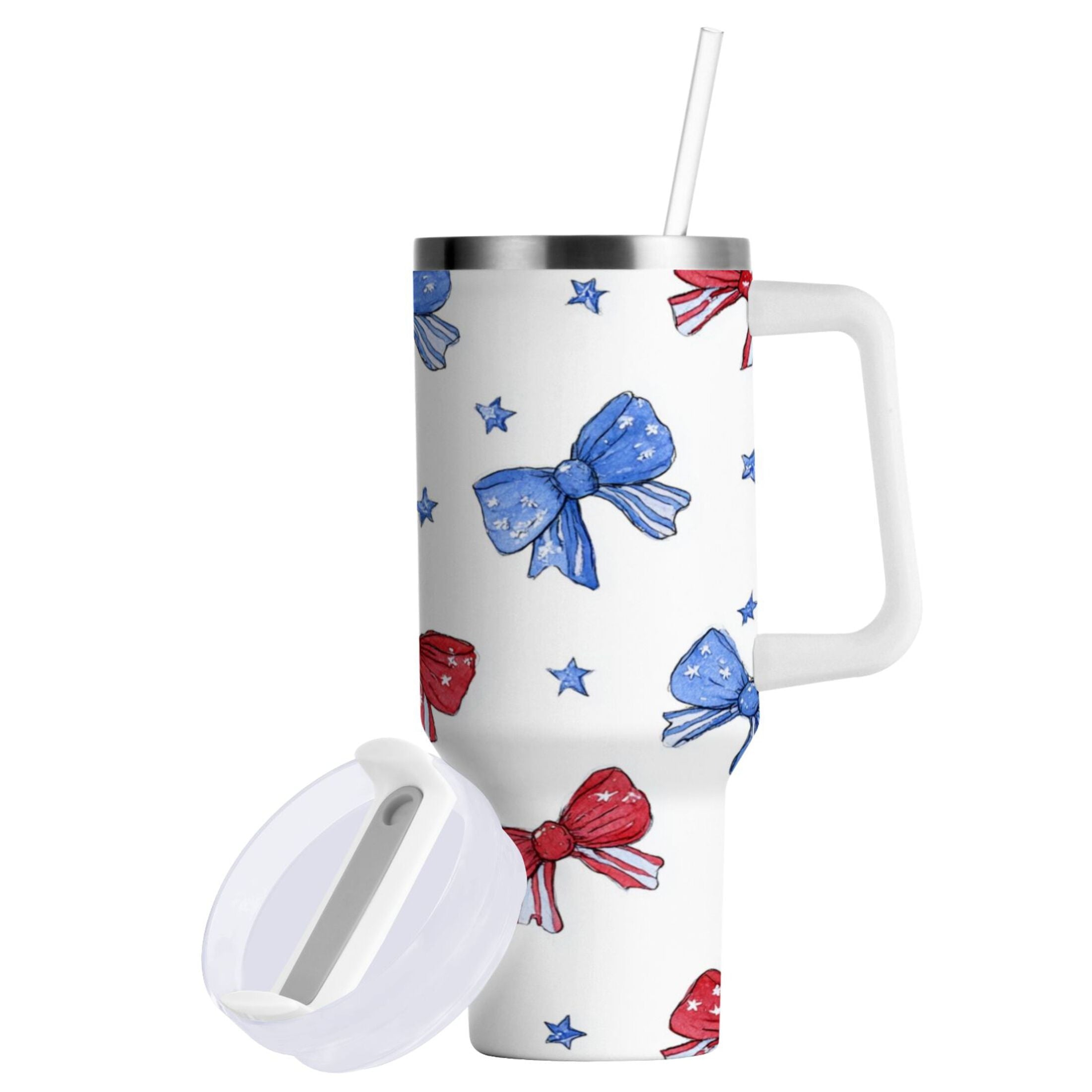 40 oz Insulated Stainless Steel Tumbler Double Wall Stainless Steel Tumbler with 2-Way Drinking Hand-drawn Bows | NSWK