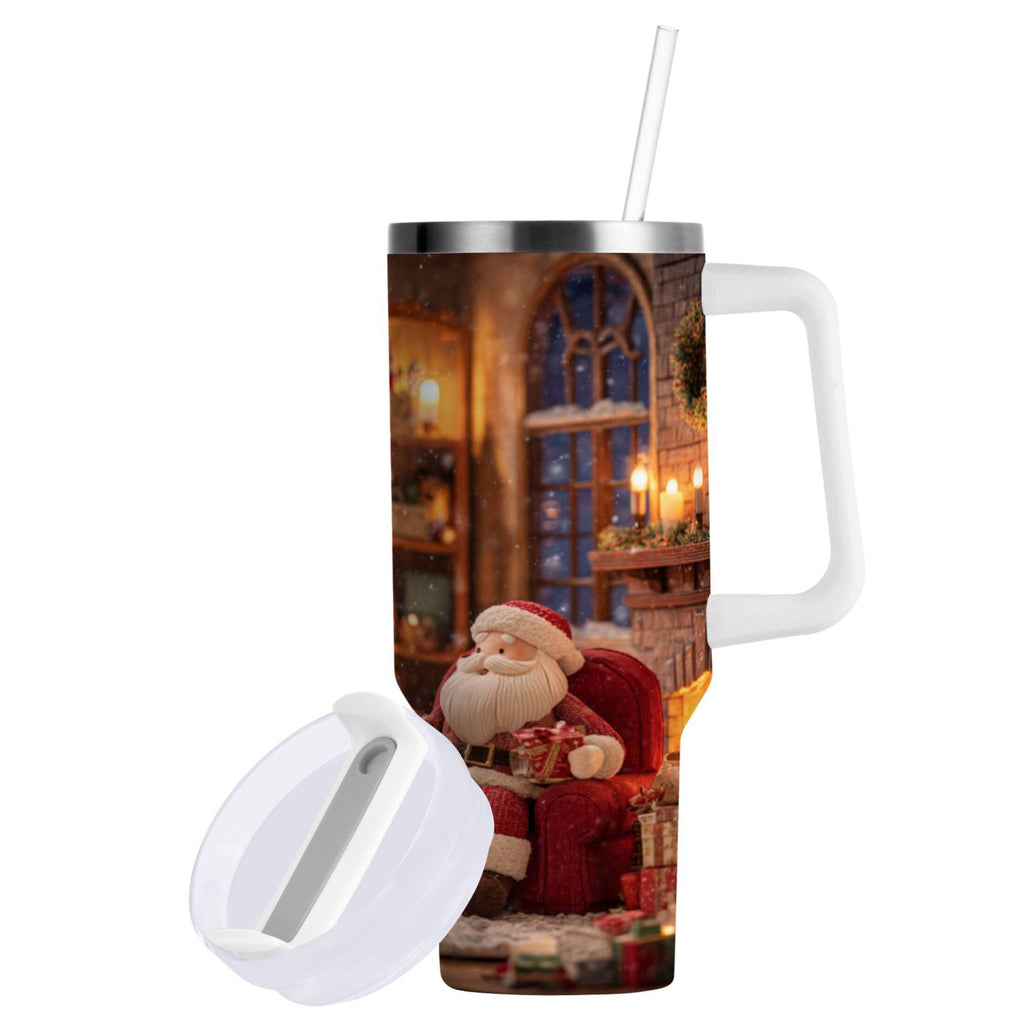 40 oz Insulated Stainless Steel Tumbler Double Wall Stainless Steel Tumbler with 2-Way Drinking Sitting Santa Claus | 7NGW