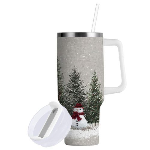 30 oz Insulated Stainless Steel Tumbler Double Wall Stainless Steel Tumbler with 2-Way Drinking Christmas Deer and Snowmen | ZP4F
