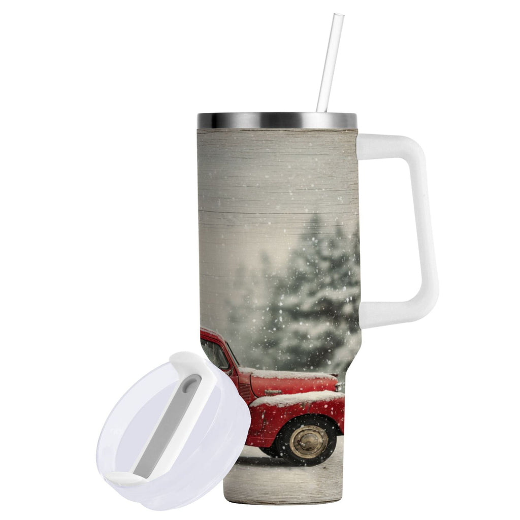 40 oz Insulated Stainless Steel Tumbler Double Wall Stainless Steel Tumbler with 2-Way Drinking Vintage Red Truck | IPK1