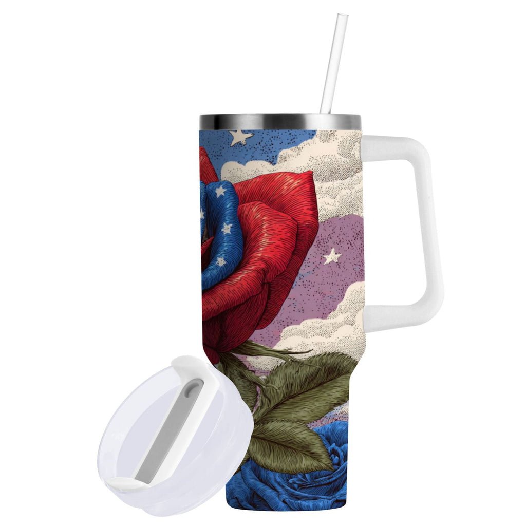40 oz Insulated Stainless Steel Tumbler Double Wall Stainless Steel Tumbler with 2-Way Drinking Roses and Clouds | G3YV